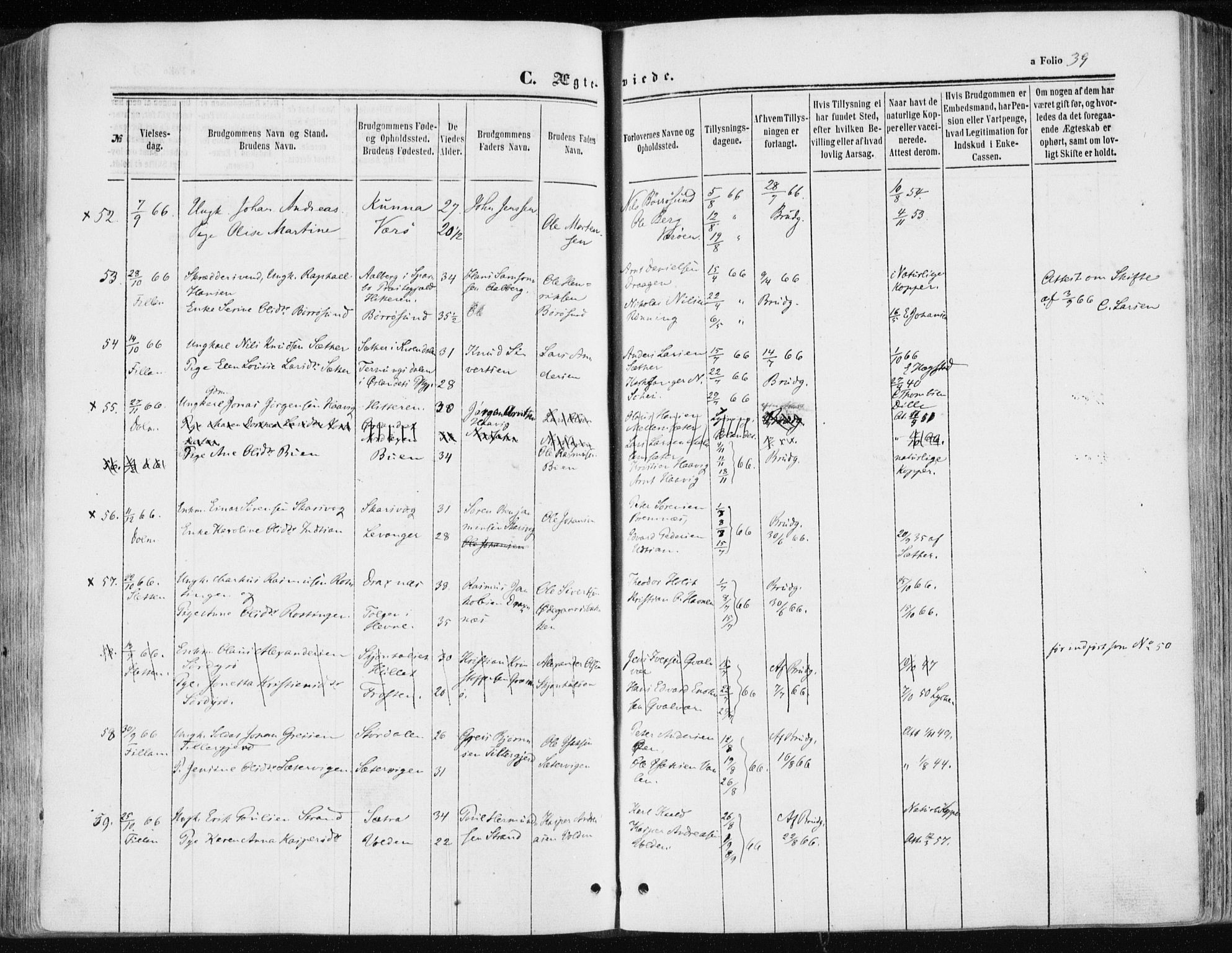 Ministerialprotokoller, klokkerbøker og fødselsregistre - Sør-Trøndelag, SAT/A-1456/634/L0531: Parish register (official) no. 634A07, 1861-1870, p. 39