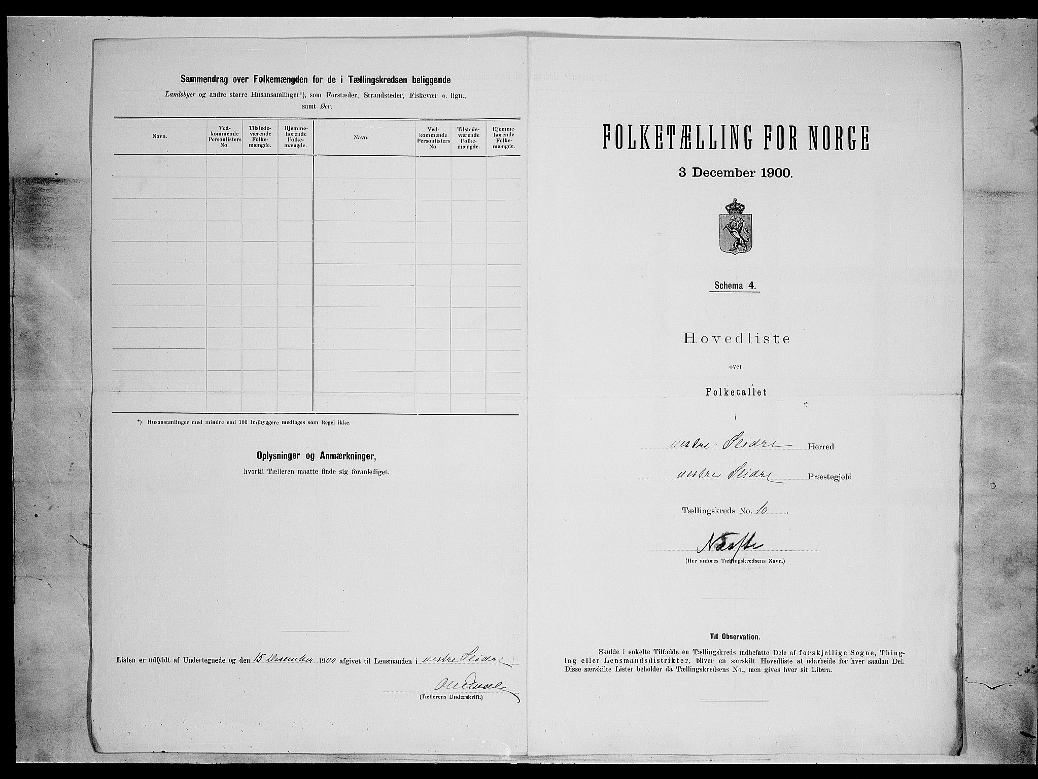 SAH, 1900 census for Vestre Slidre, 1900, p. 39