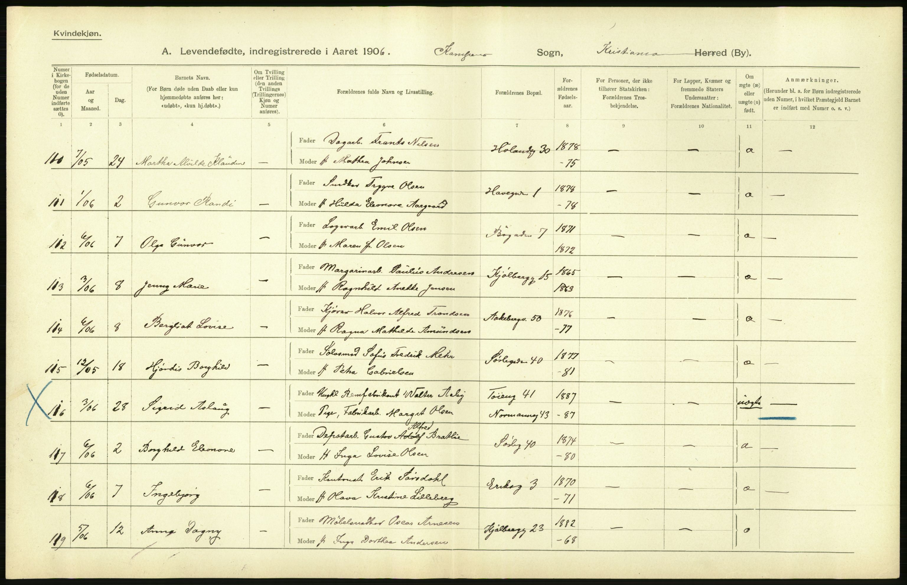 Statistisk sentralbyrå, Sosiodemografiske emner, Befolkning, AV/RA-S-2228/D/Df/Dfa/Dfad/L0007: Kristiania: Levendefødte menn og kvinner., 1906, p. 790