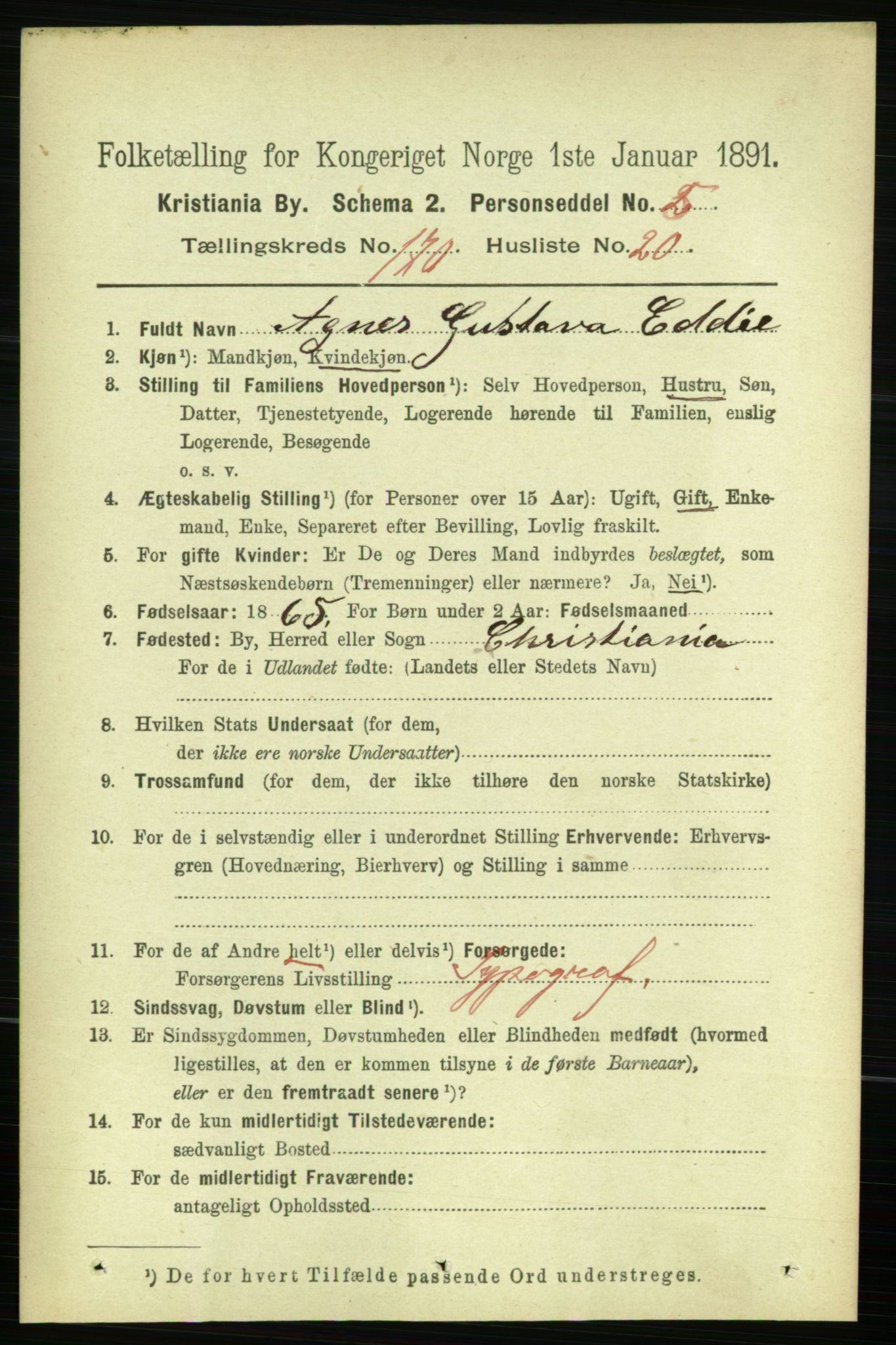 RA, 1891 census for 0301 Kristiania, 1891, p. 100364