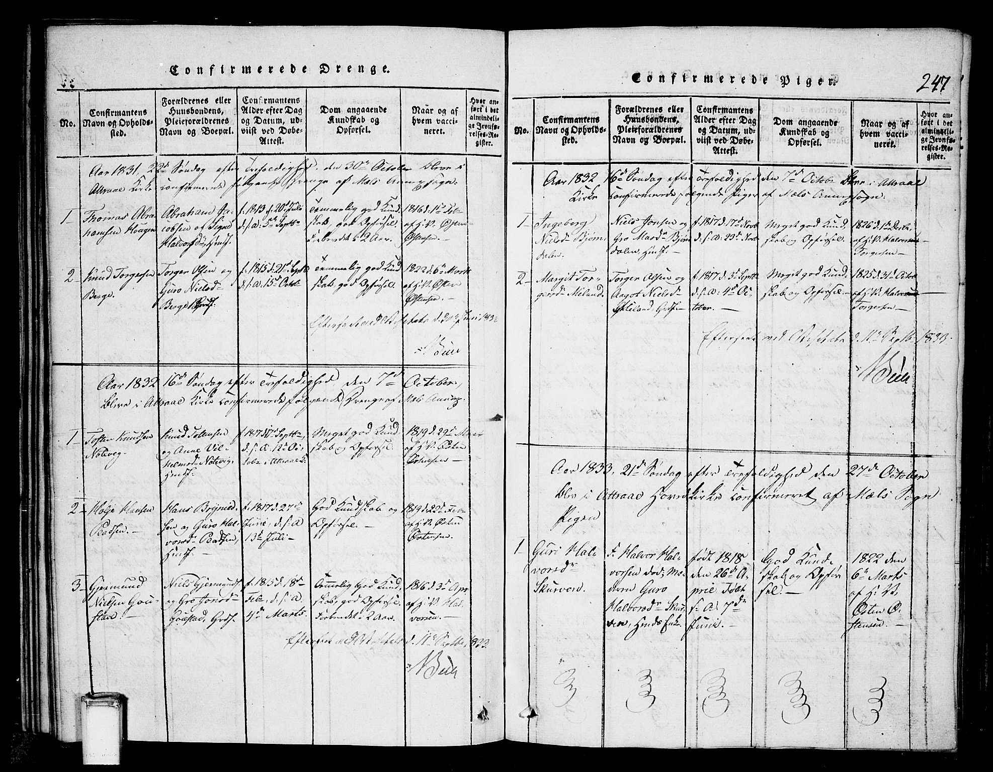 Tinn kirkebøker, SAKO/A-308/G/Gb/L0001: Parish register (copy) no. II 1 /1, 1815-1850, p. 247