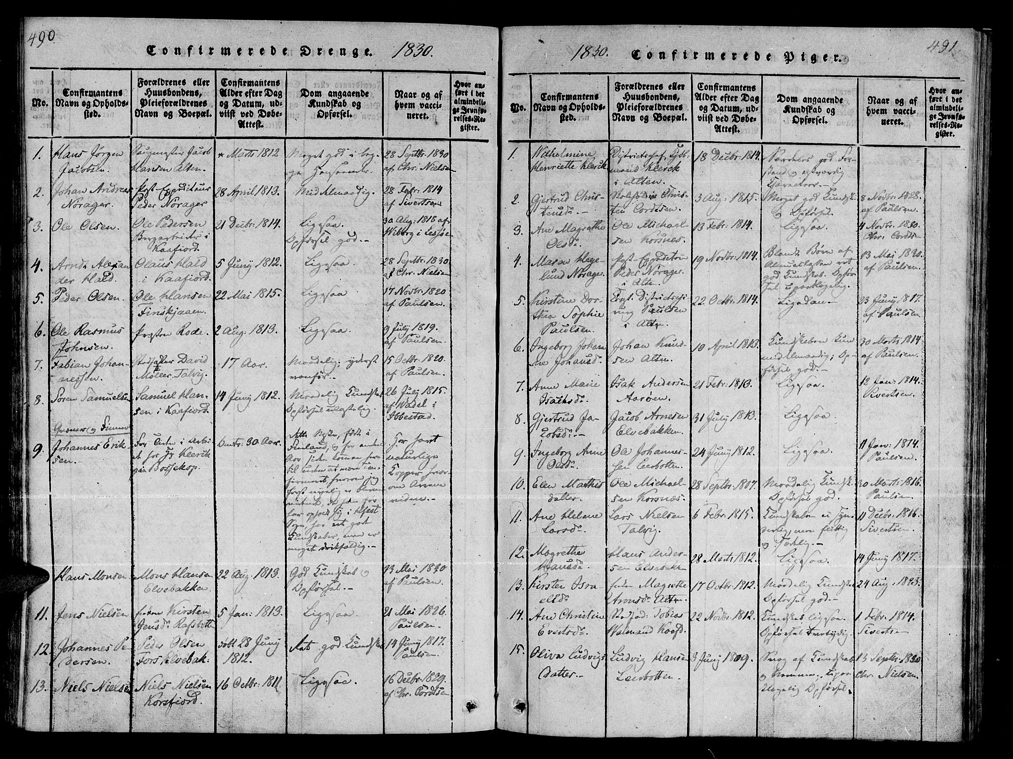 Talvik sokneprestkontor, SATØ/S-1337/H/Ha/L0008kirke: Parish register (official) no. 8, 1821-1837, p. 490-491