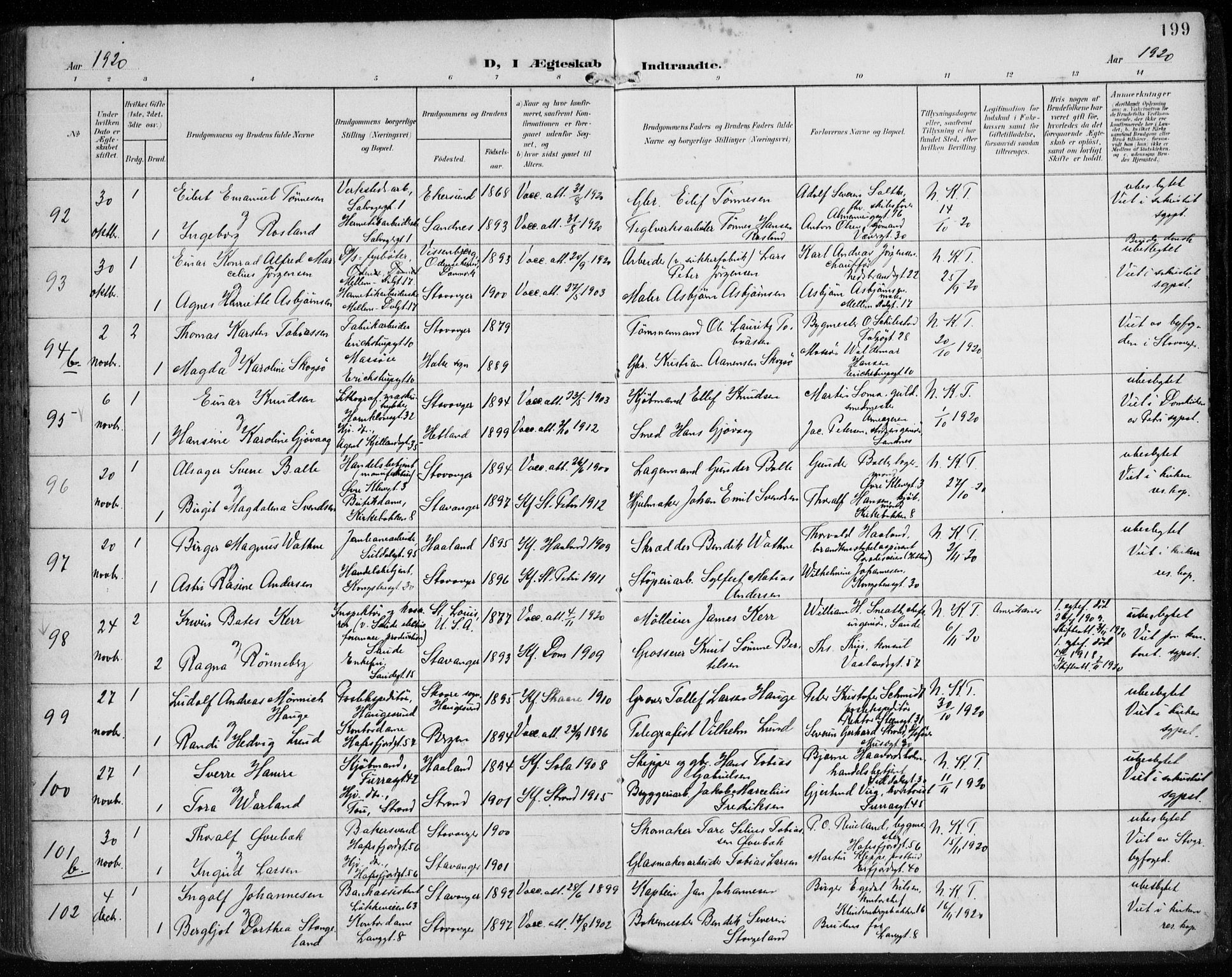 St. Petri sokneprestkontor, AV/SAST-A-101813/002/A/L0003: Parish register (official) no. A 24, 1900-1921, p. 199