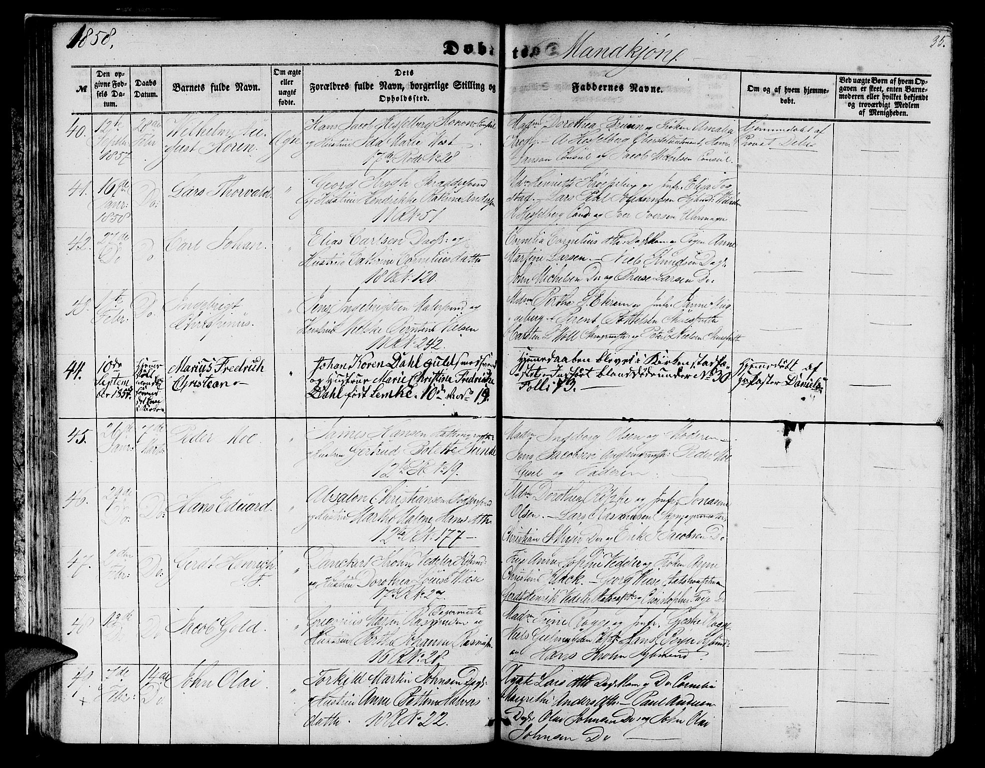 Domkirken sokneprestembete, AV/SAB-A-74801/H/Hab/L0011: Parish register (copy) no. B 4, 1856-1862, p. 35