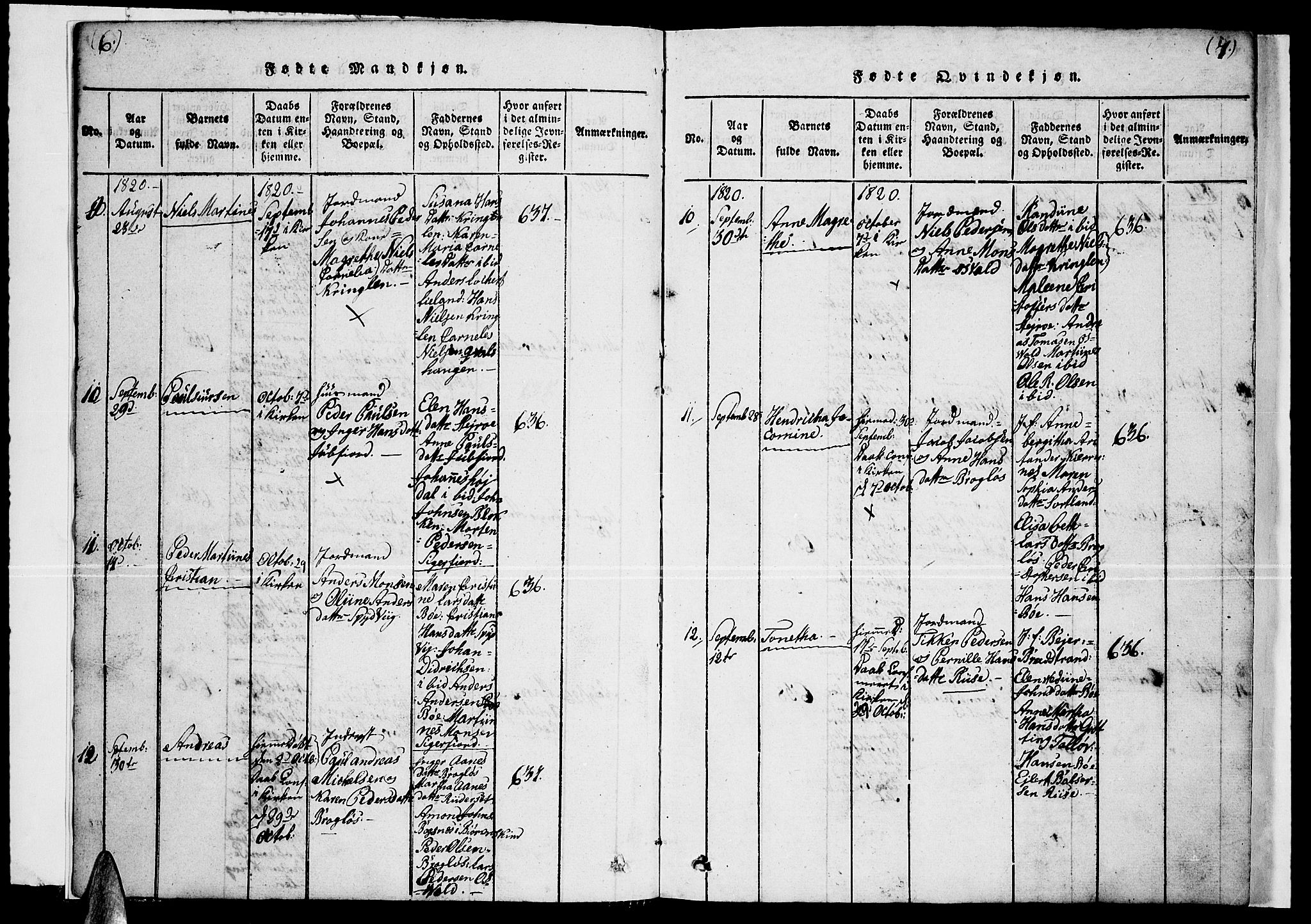 Ministerialprotokoller, klokkerbøker og fødselsregistre - Nordland, AV/SAT-A-1459/888/L1263: Parish register (copy) no. 888C02 /1, 1820-1850, p. 6-7