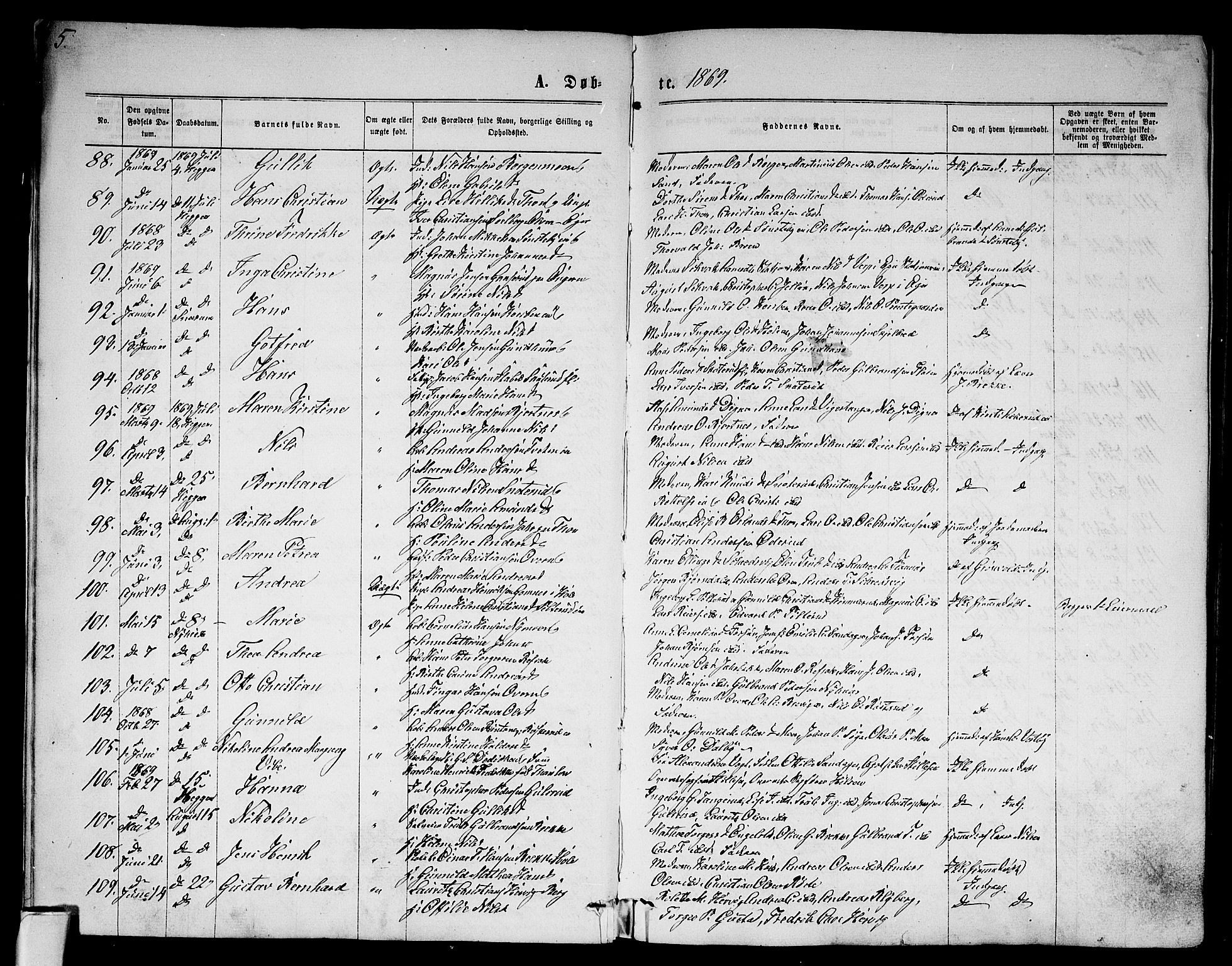 Modum kirkebøker, AV/SAKO-A-234/G/Ga/L0007: Parish register (copy) no. I 7, 1869-1878, p. 5