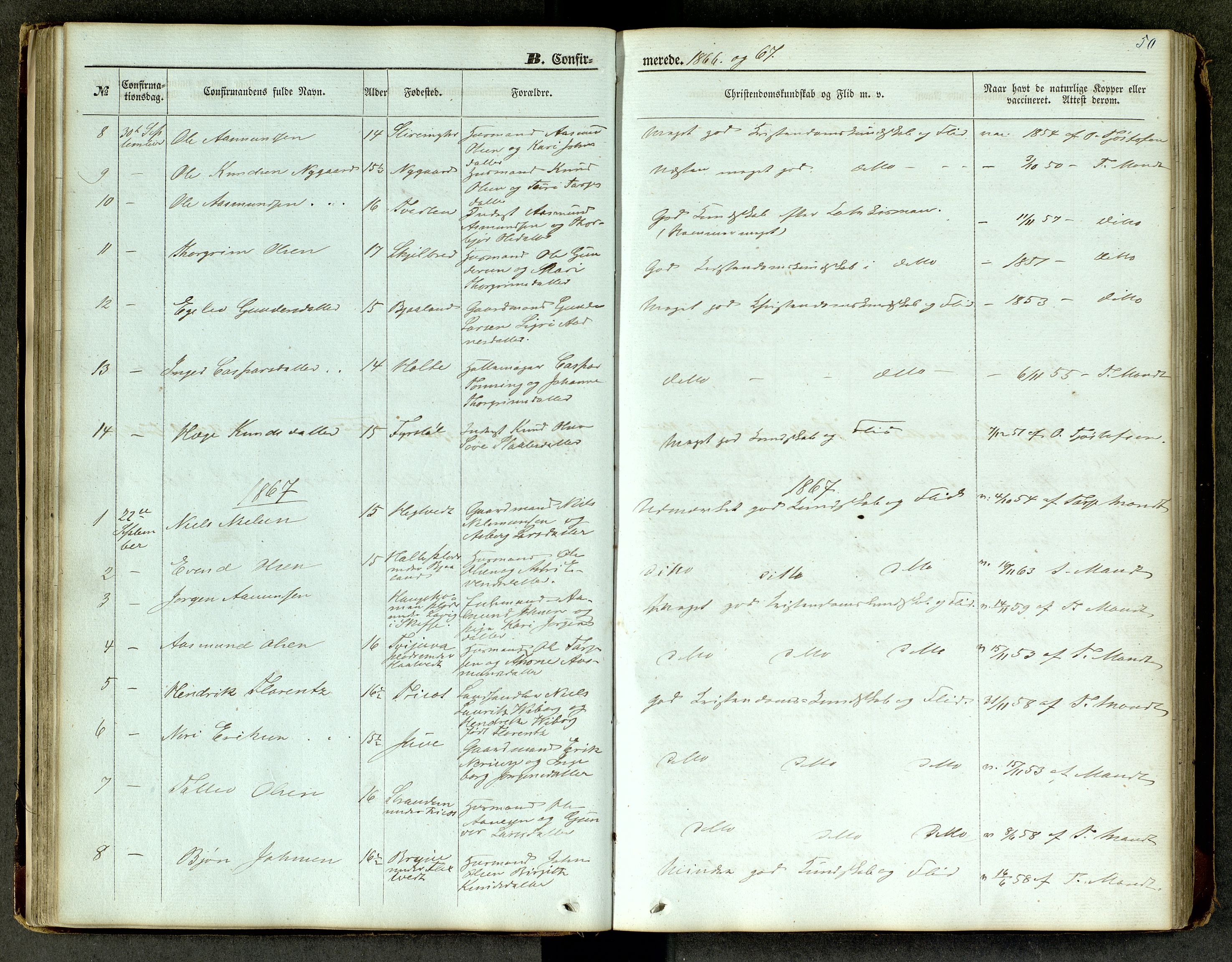 Lårdal kirkebøker, SAKO/A-284/G/Ga/L0002: Parish register (copy) no. I 2, 1861-1890, p. 50