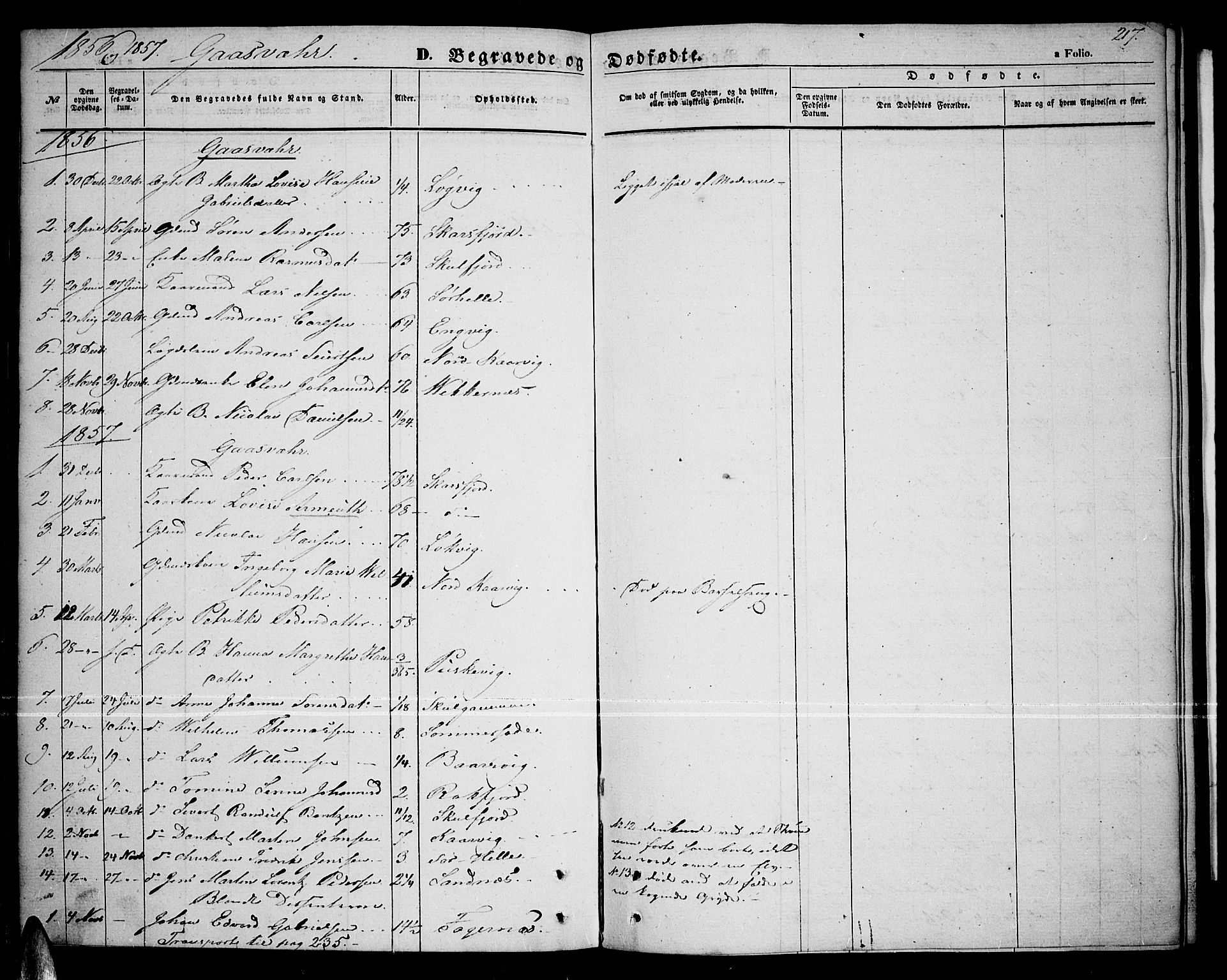 Tromsø sokneprestkontor/stiftsprosti/domprosti, AV/SATØ-S-1343/G/Gb/L0006klokker: Parish register (copy) no. 6, 1857-1866, p. 217