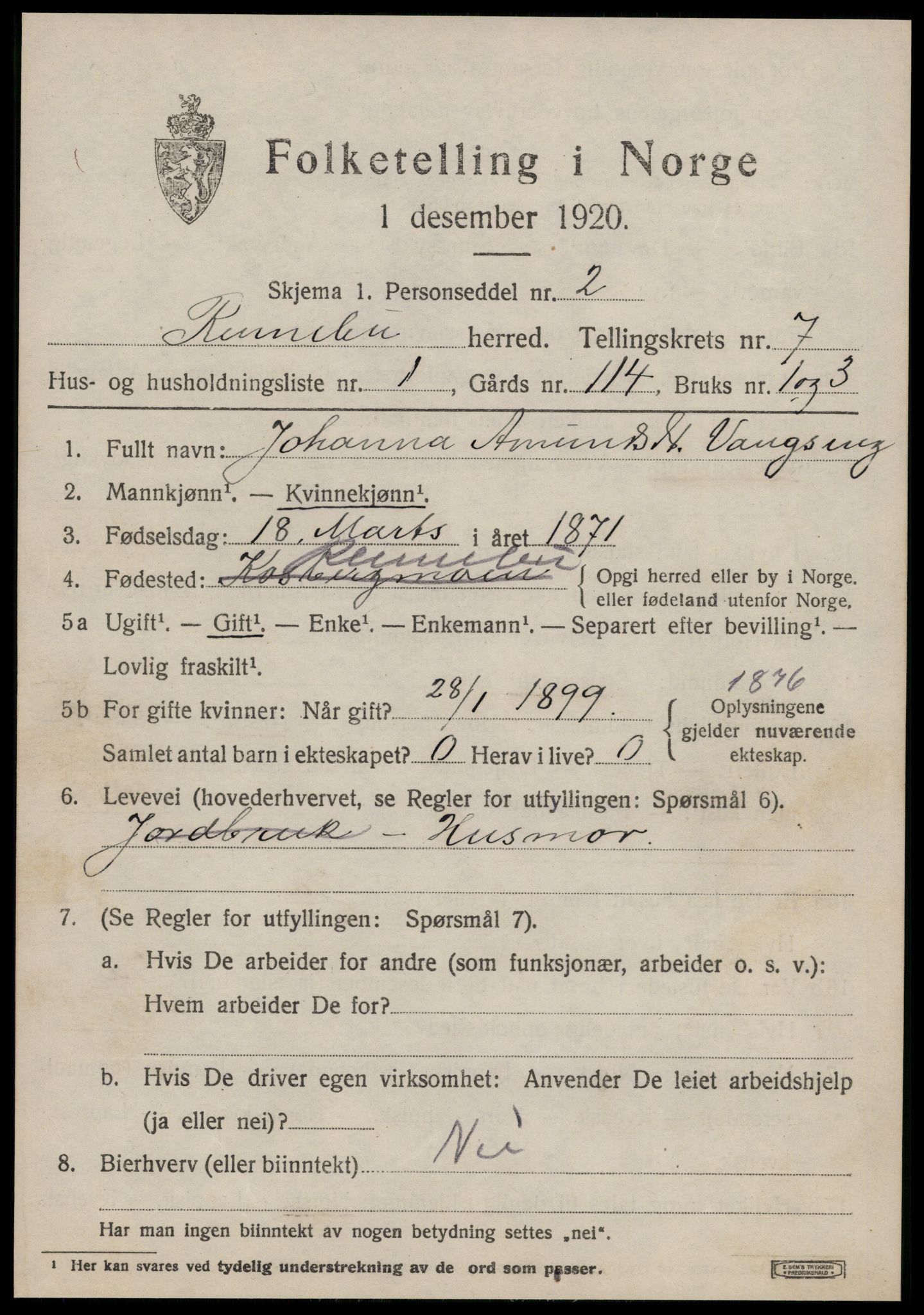 SAT, 1920 census for Rennebu, 1920, p. 4930