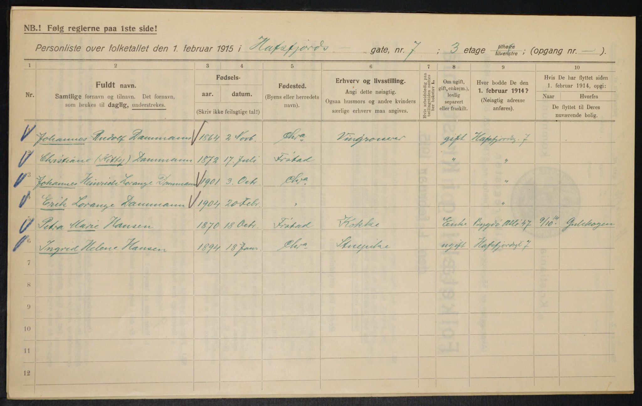 OBA, Municipal Census 1915 for Kristiania, 1915, p. 32926