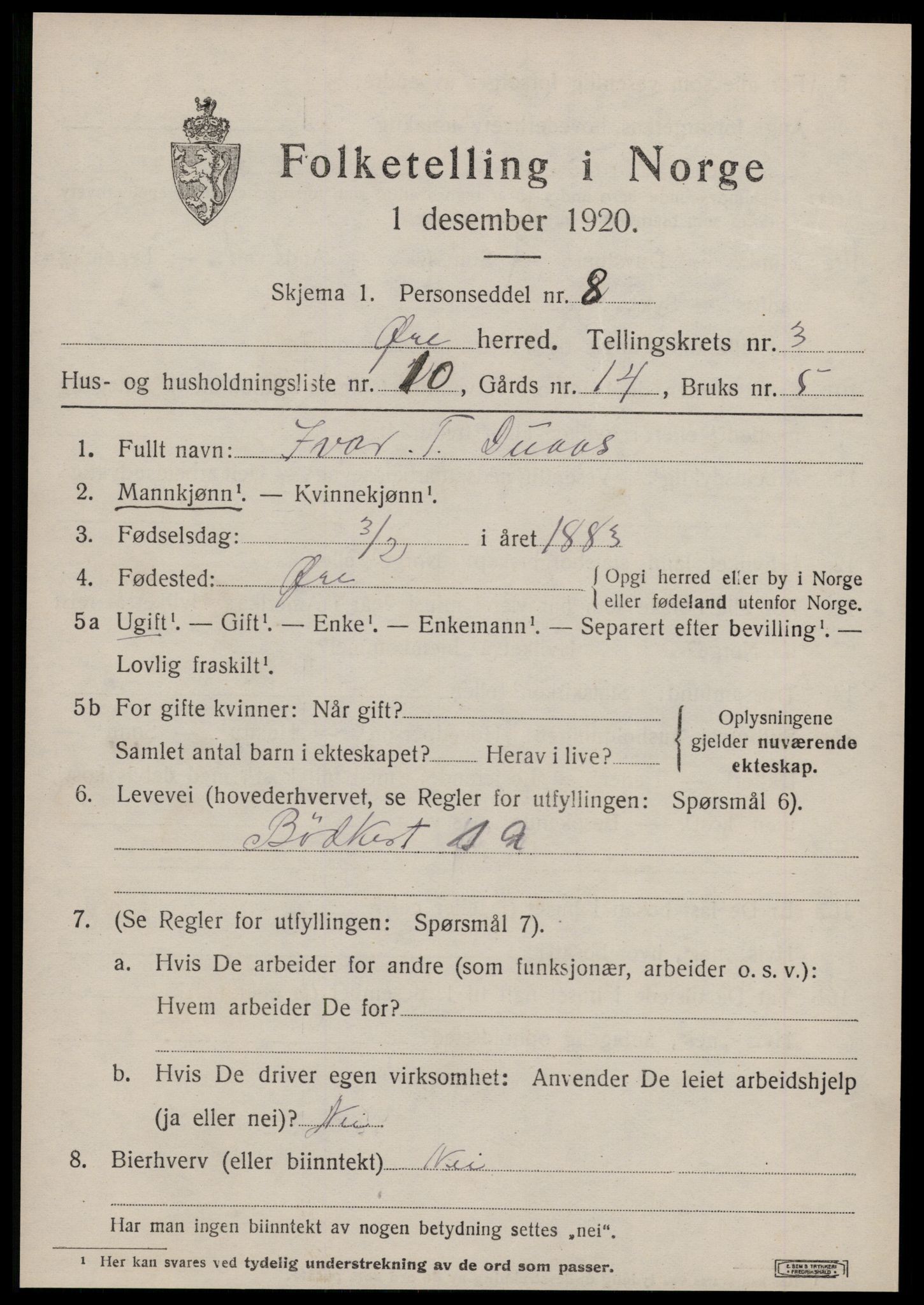 SAT, 1920 census for Øre, 1920, p. 1709