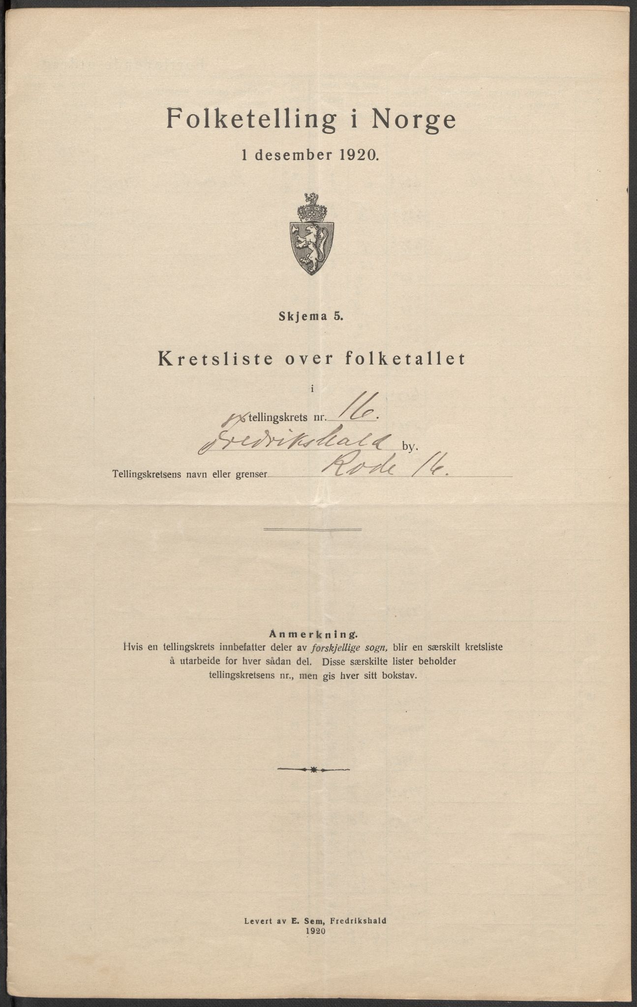 SAO, 1920 census for Fredrikshald, 1920, p. 51