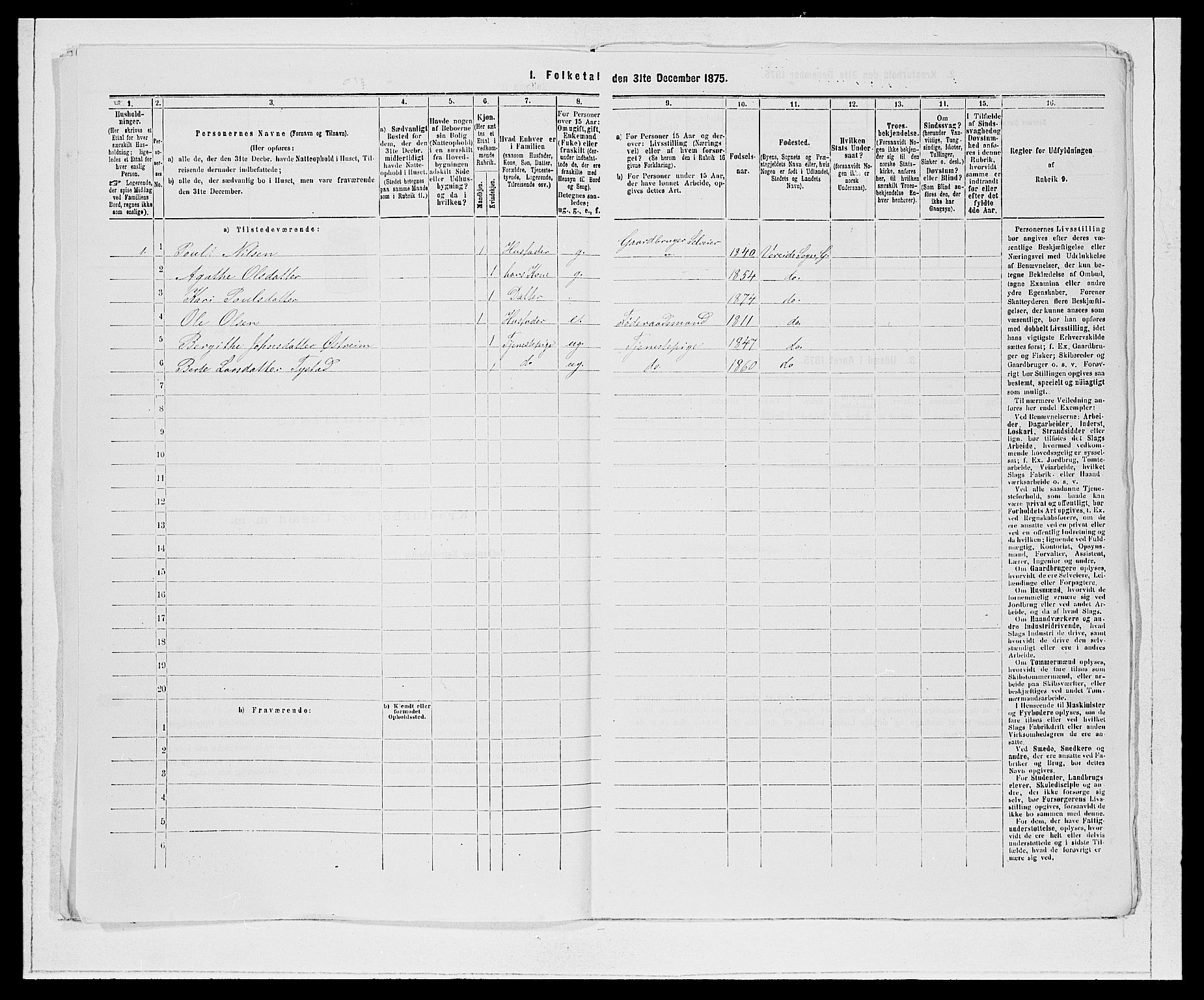 SAB, 1875 Census for 1445P Gloppen, 1875, p. 190