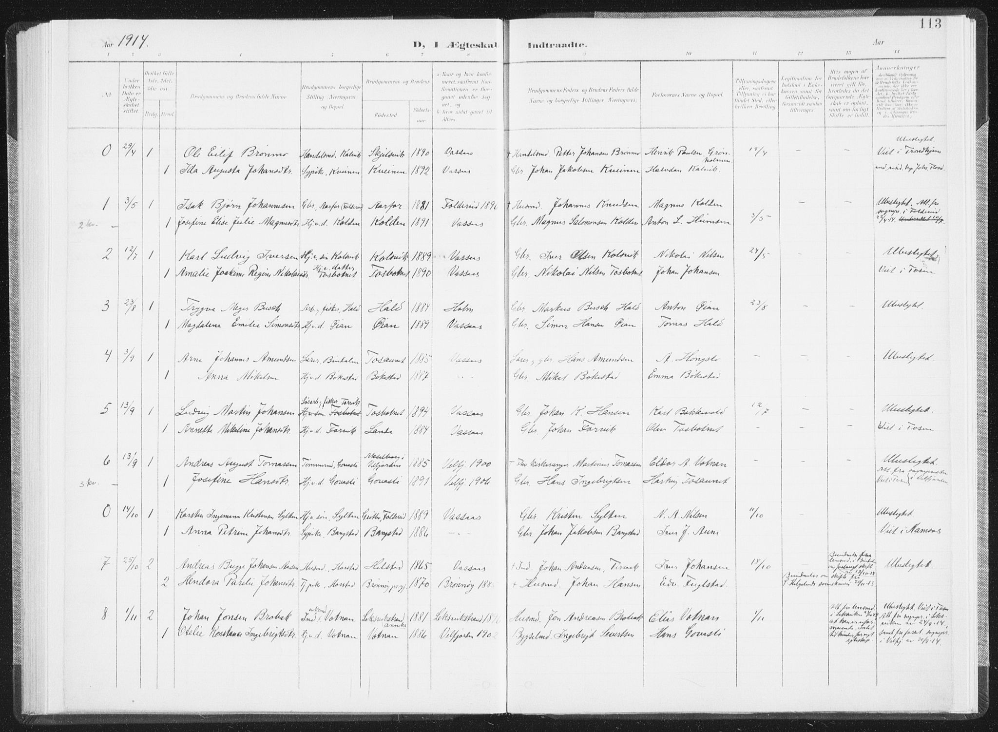 Ministerialprotokoller, klokkerbøker og fødselsregistre - Nordland, AV/SAT-A-1459/810/L0153: Parish register (official) no. 810A12, 1899-1914, p. 113