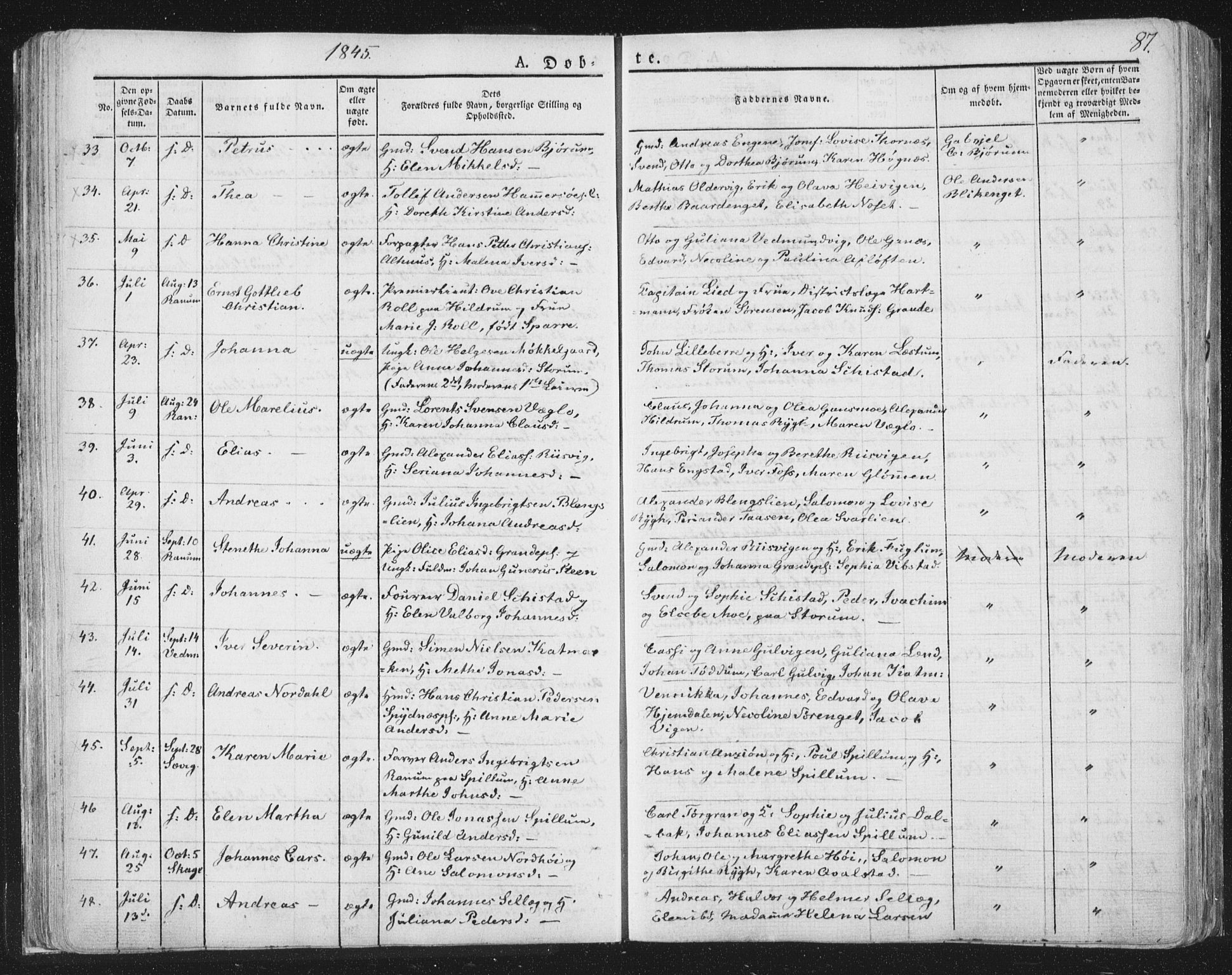Ministerialprotokoller, klokkerbøker og fødselsregistre - Nord-Trøndelag, SAT/A-1458/764/L0551: Parish register (official) no. 764A07a, 1824-1864, p. 87