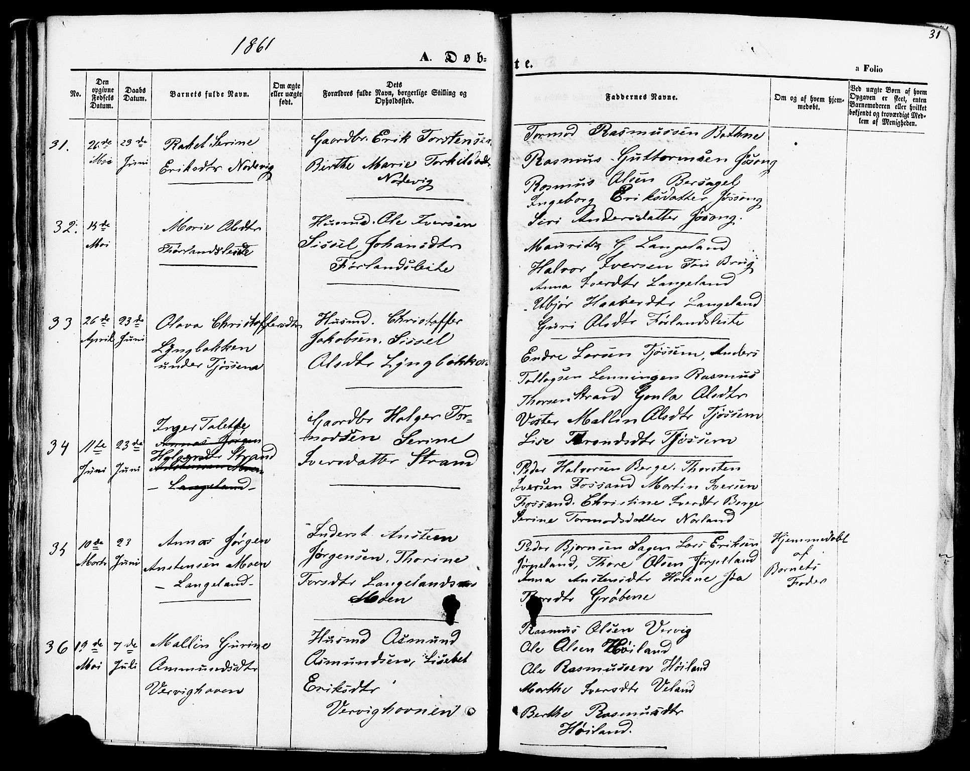 Strand sokneprestkontor, AV/SAST-A-101828/H/Ha/Haa/L0007: Parish register (official) no. A 7, 1855-1881, p. 31