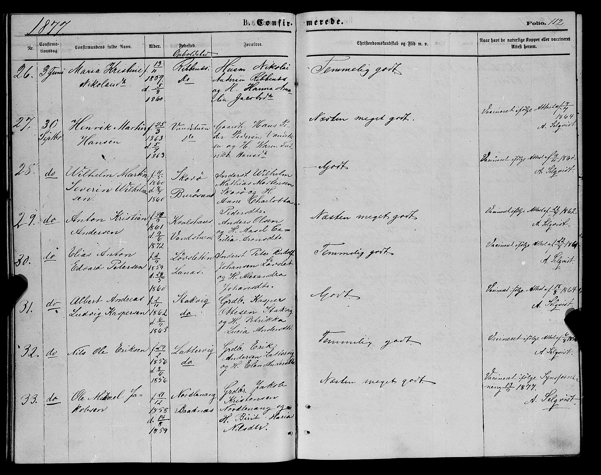 Karlsøy sokneprestembete, AV/SATØ-S-1299/H/Ha/Haa/L0005kirke: Parish register (official) no. 5, 1872-1878, p. 112