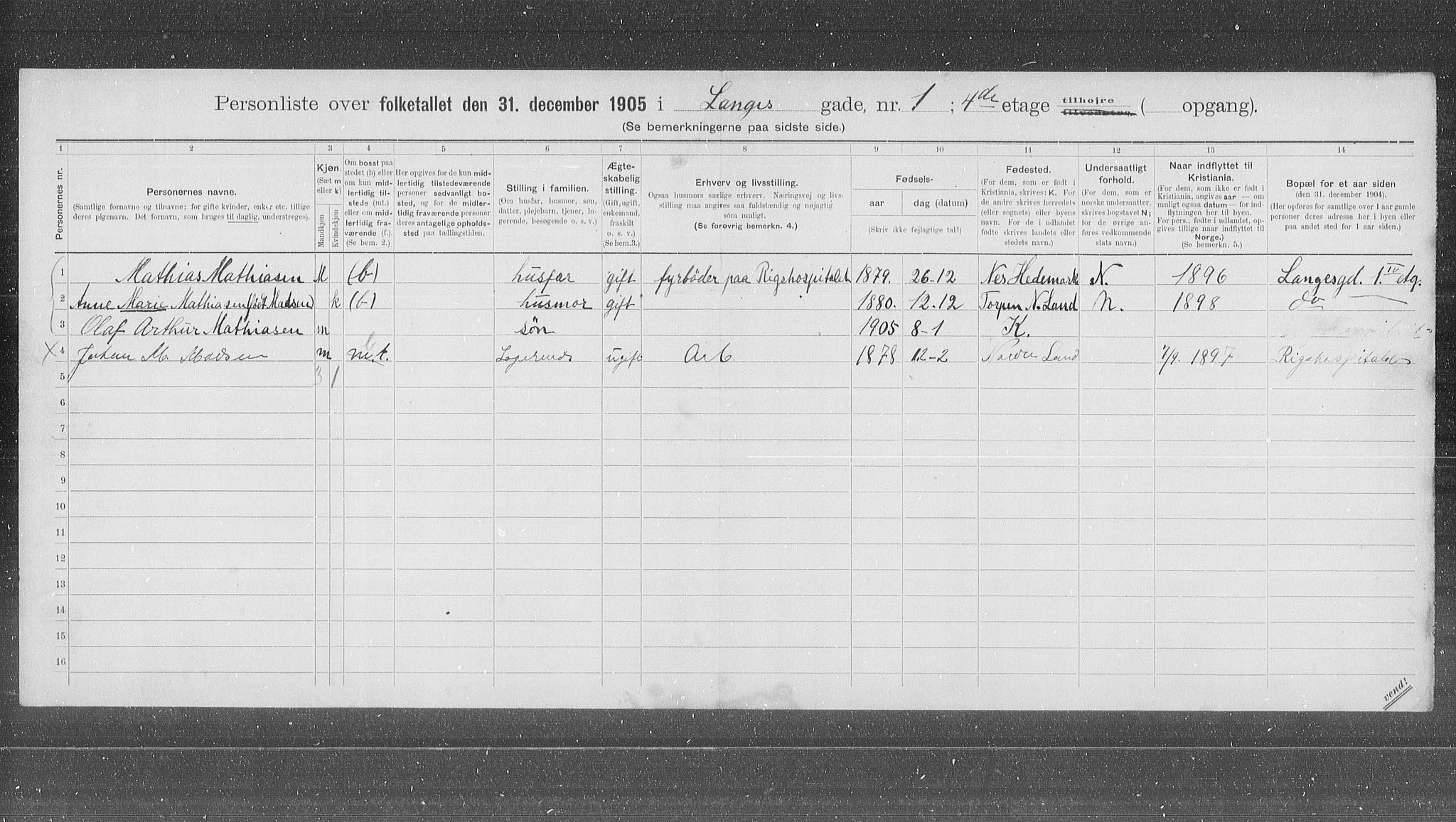 OBA, Municipal Census 1905 for Kristiania, 1905, p. 30045