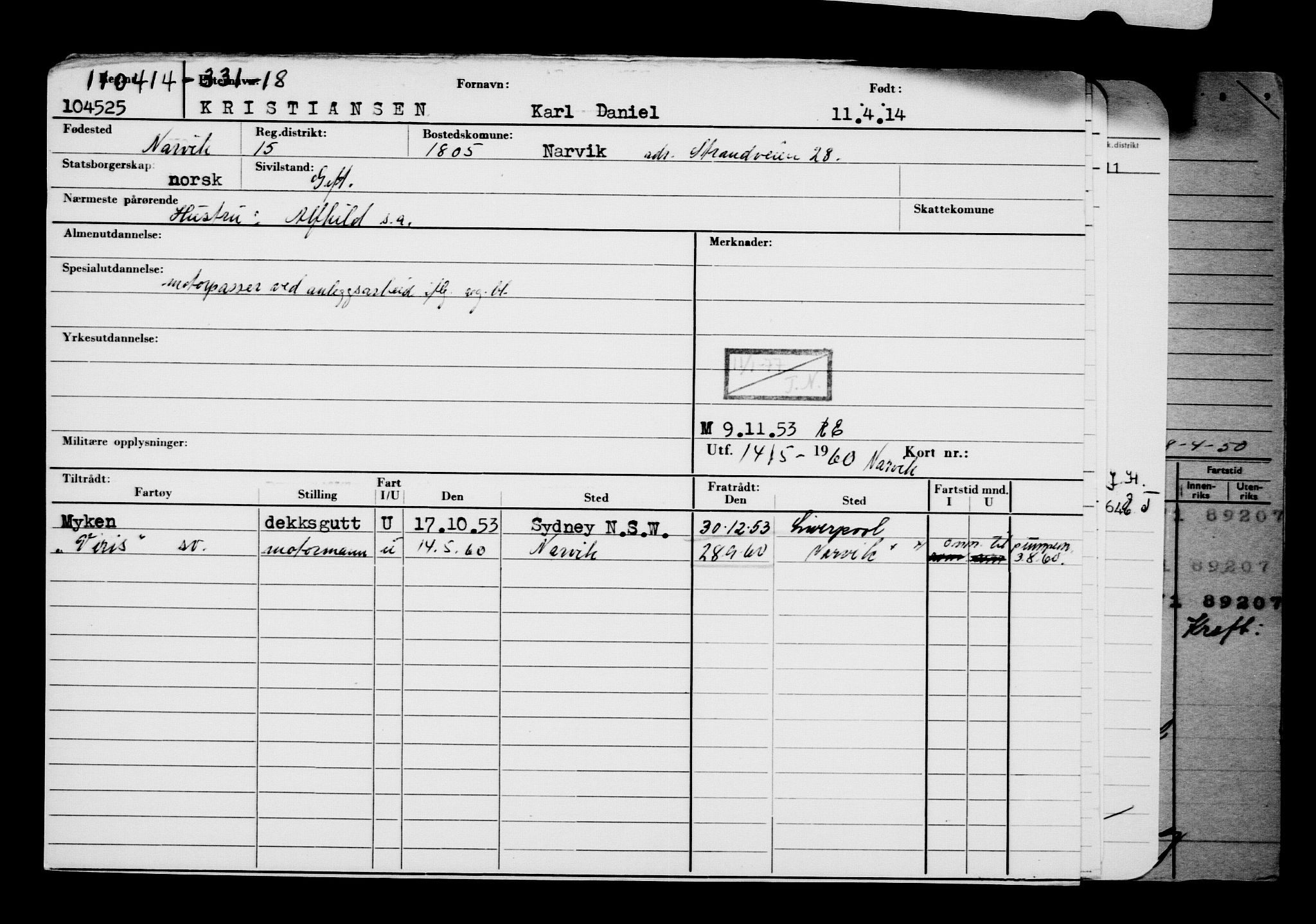 Direktoratet for sjømenn, RA/S-3545/G/Gb/L0120: Hovedkort, 1914, p. 3