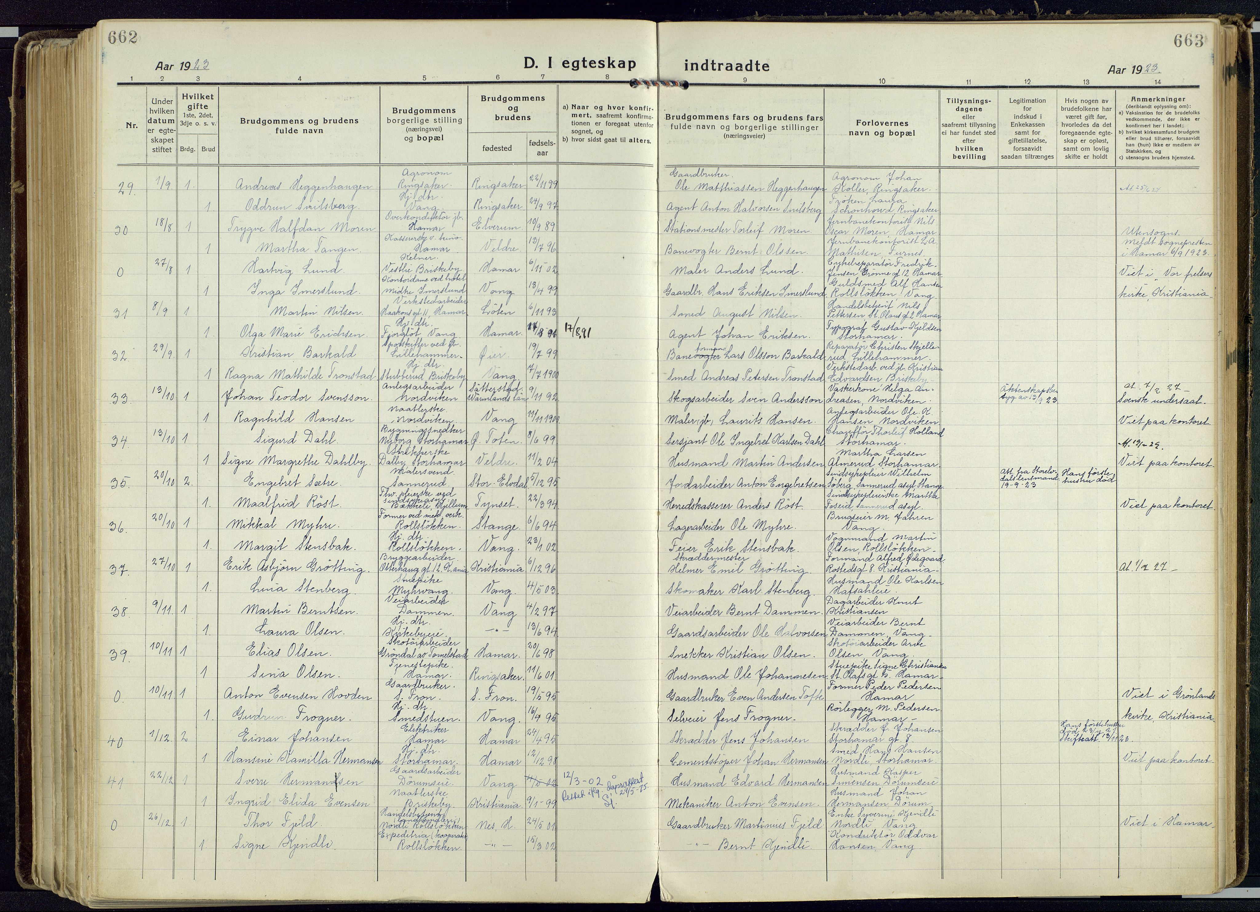 Vang prestekontor, Hedmark, AV/SAH-PREST-008/H/Ha/Haa/L0022: Parish register (official) no. 22, 1918-1944, p. 662-663