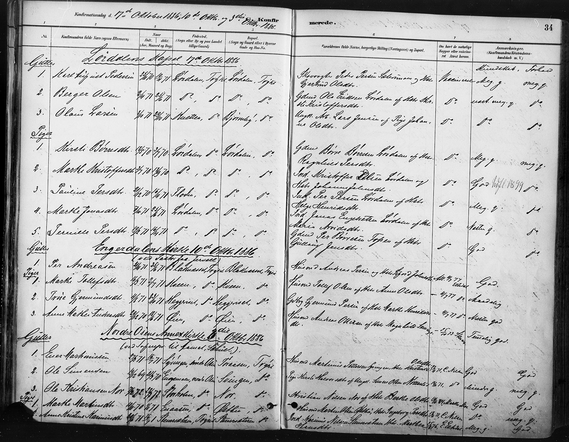 Trysil prestekontor, SAH/PREST-046/H/Ha/Haa/L0009: Parish register (official) no. 9, 1881-1897, p. 34