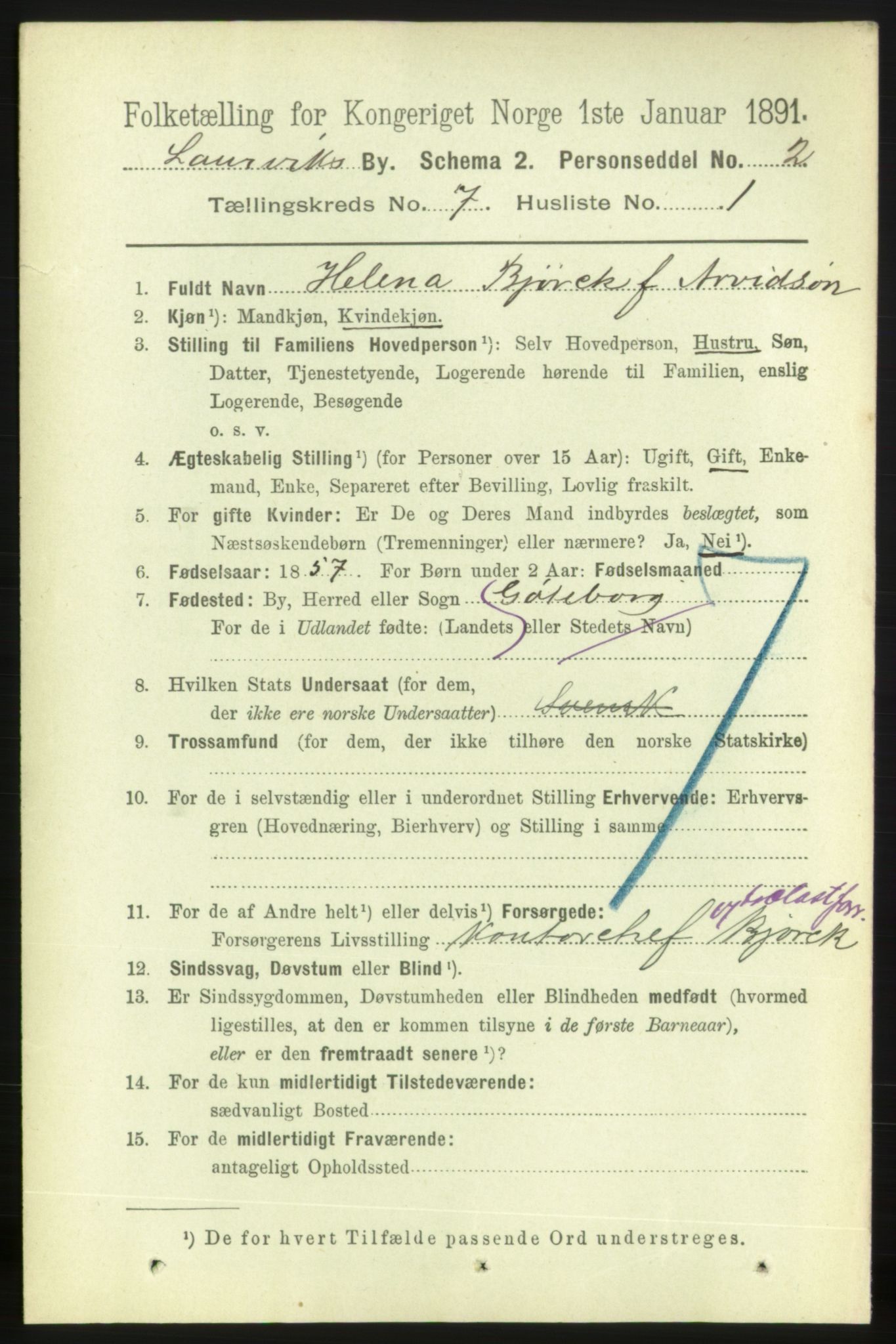 RA, 1891 census for 0707 Larvik, 1891, p. 7155