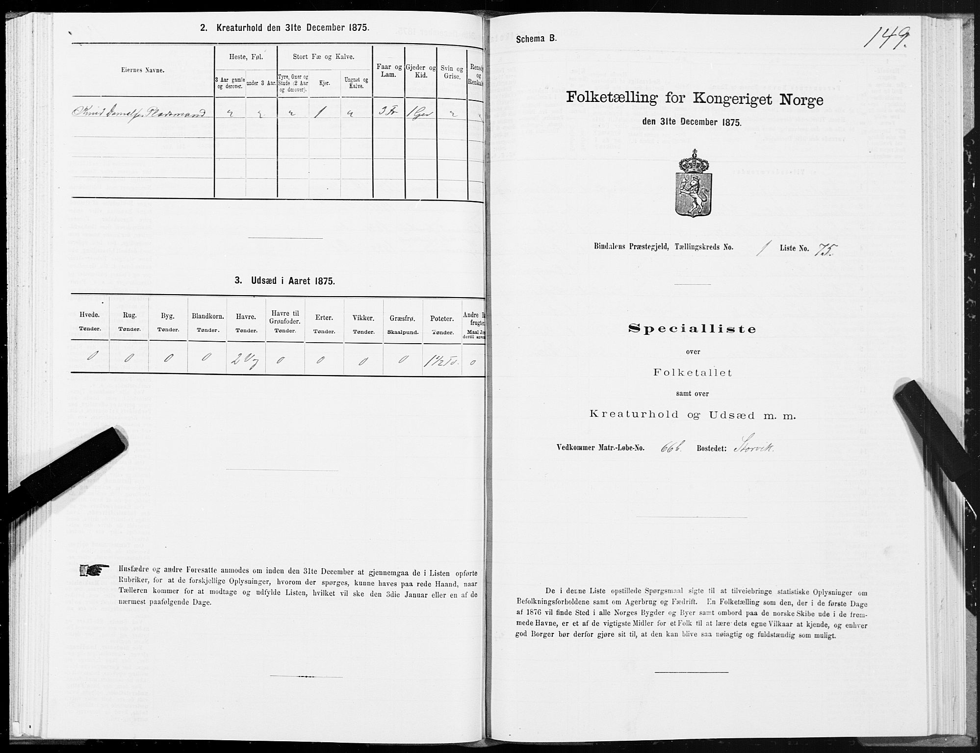 SAT, 1875 census for 1811P Bindal, 1875, p. 1149