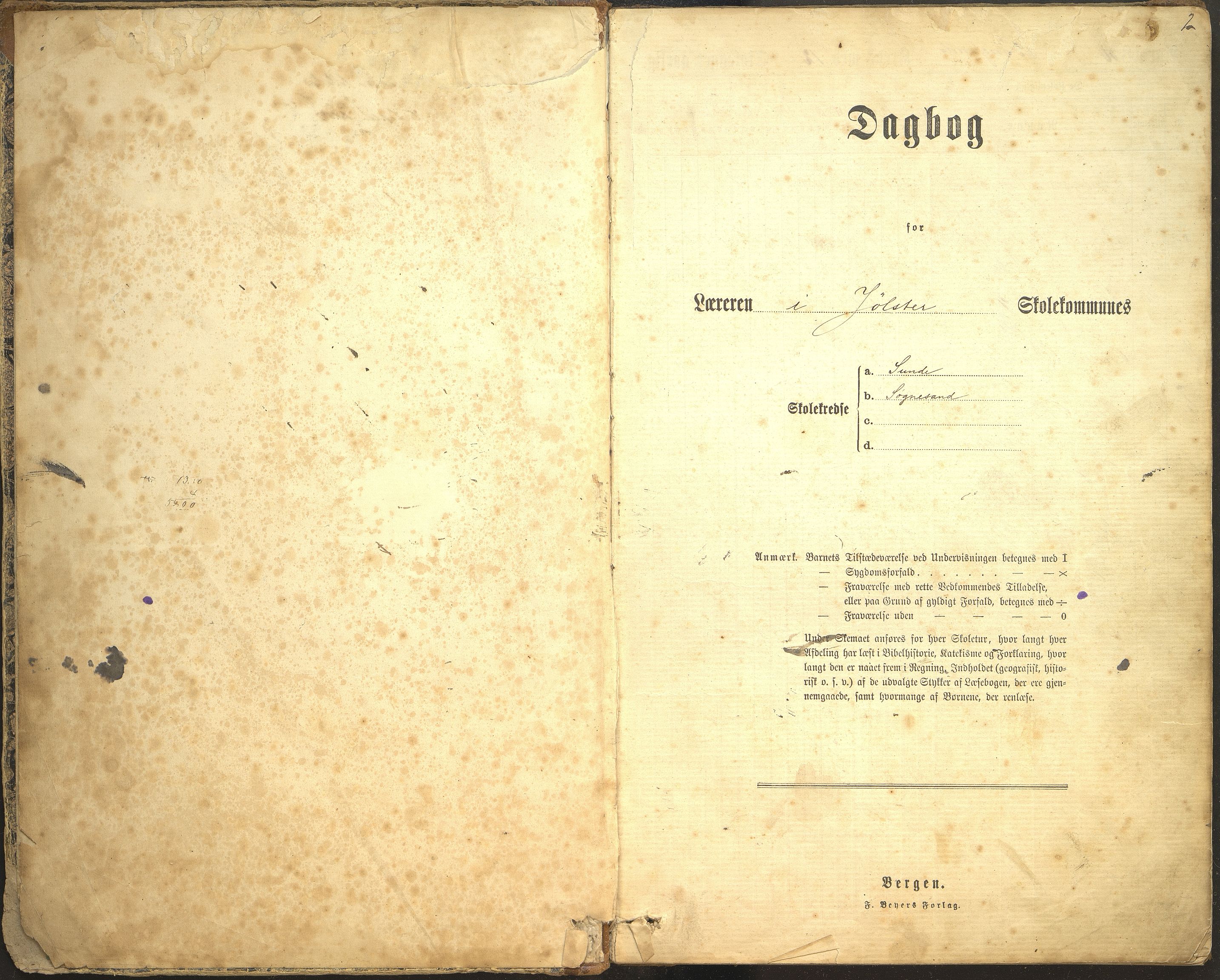 Jølster kommune. Sygnesand skule, VLFK/K-14310.520.20/543/L0001: dagbok for Sunde skule og Sygnesand skule, 1880-1903