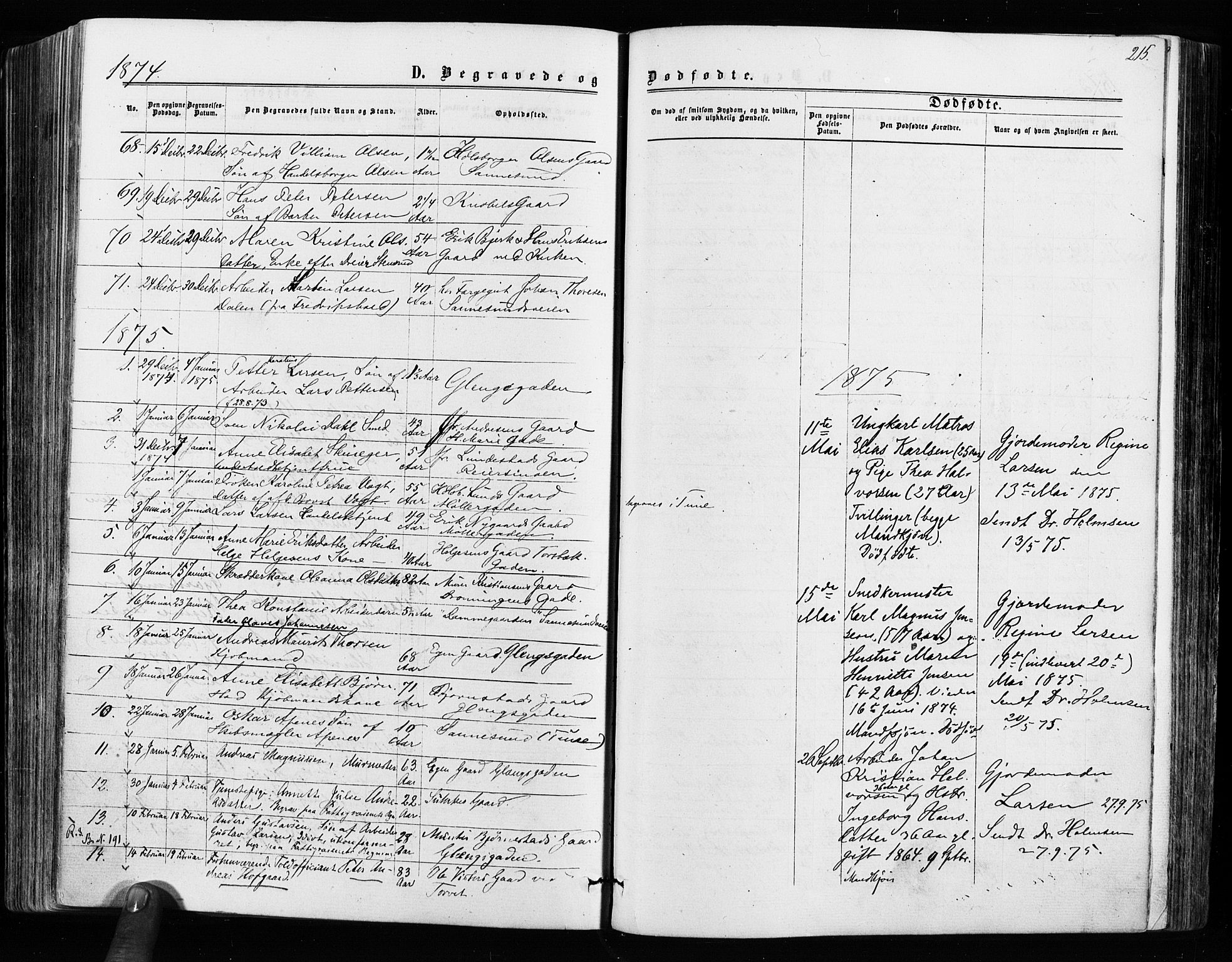 Sarpsborg prestekontor Kirkebøker, SAO/A-2006/F/Fa/L0002: Parish register (official) no. 2, 1869-1877, p. 215