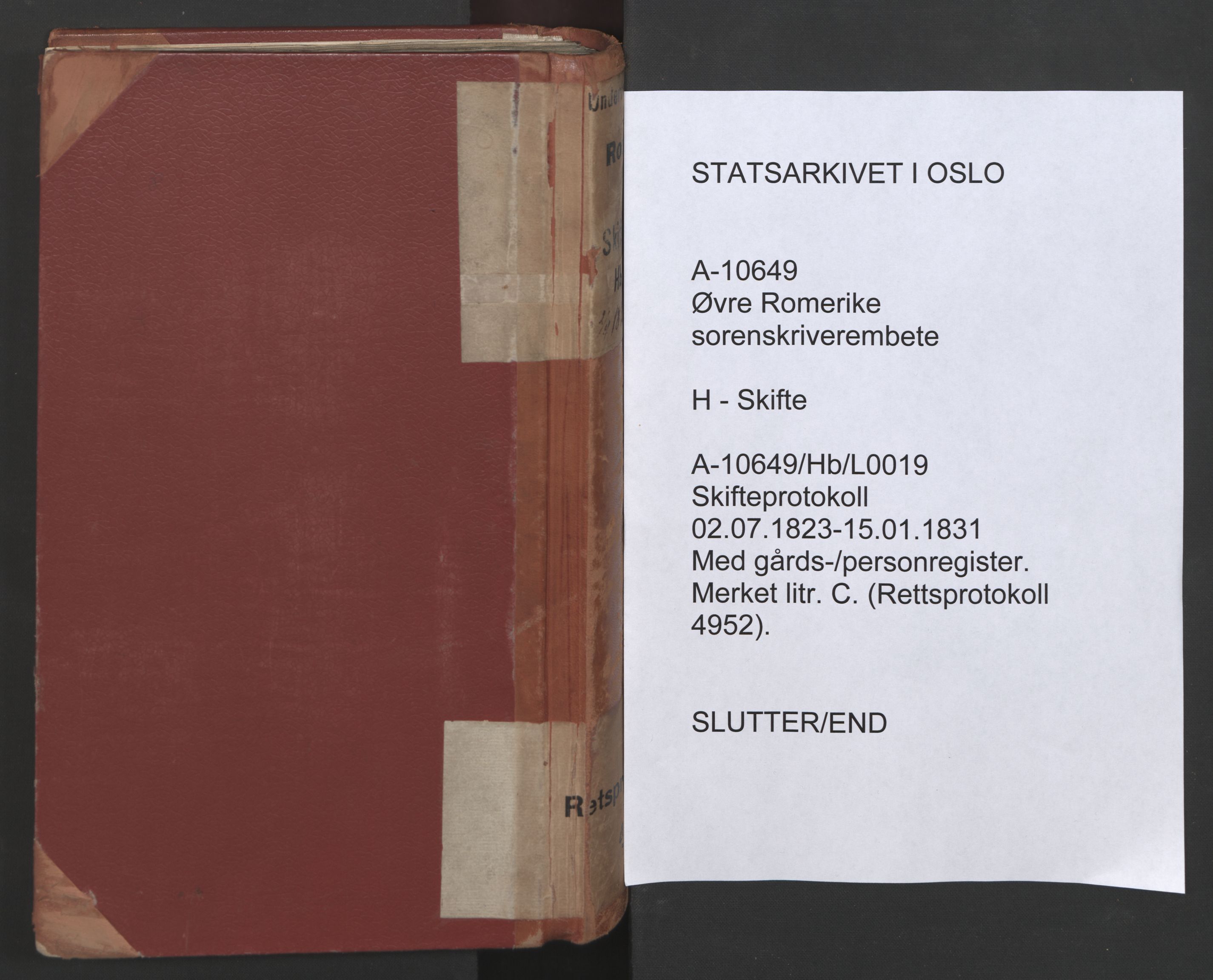 Øvre Romerike sorenskriveri, AV/SAO-A-10649/H/Hb/L0019: Skifteprotokoll nr. 19, 1823-1831