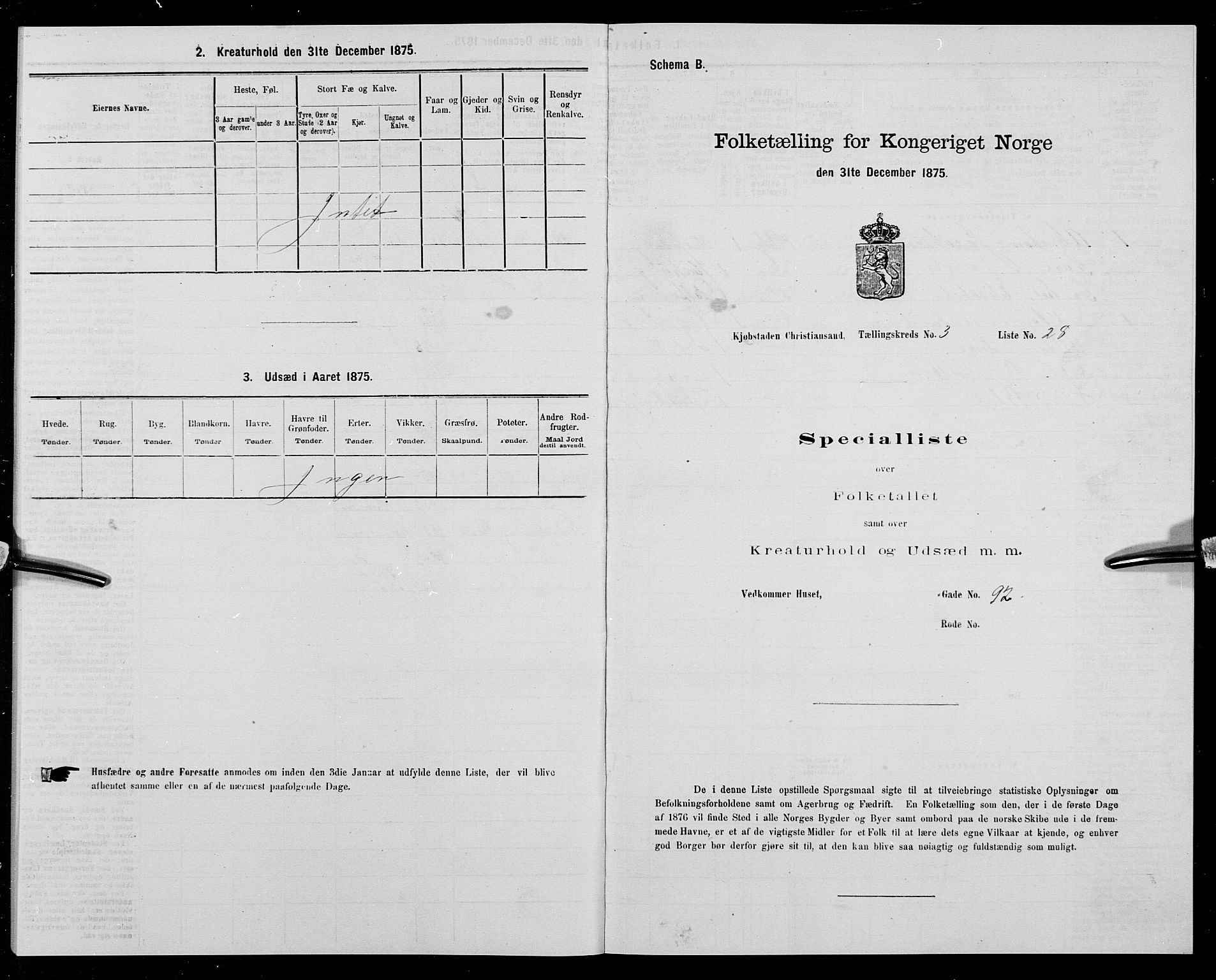 SAK, 1875 census for 1001P Kristiansand, 1875, p. 351