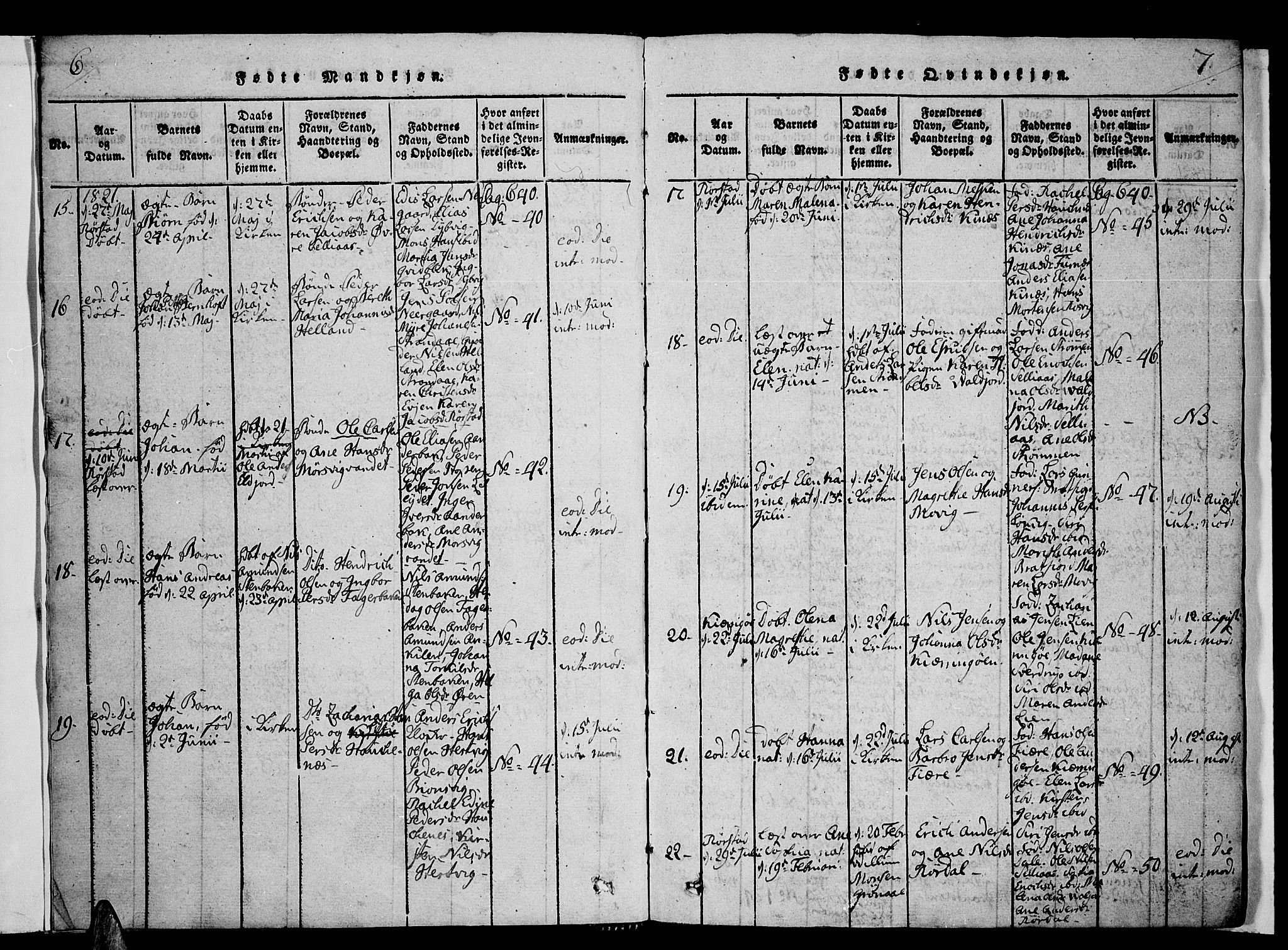 Ministerialprotokoller, klokkerbøker og fødselsregistre - Nordland, AV/SAT-A-1459/853/L0768: Parish register (official) no. 853A07, 1821-1836, p. 6-7