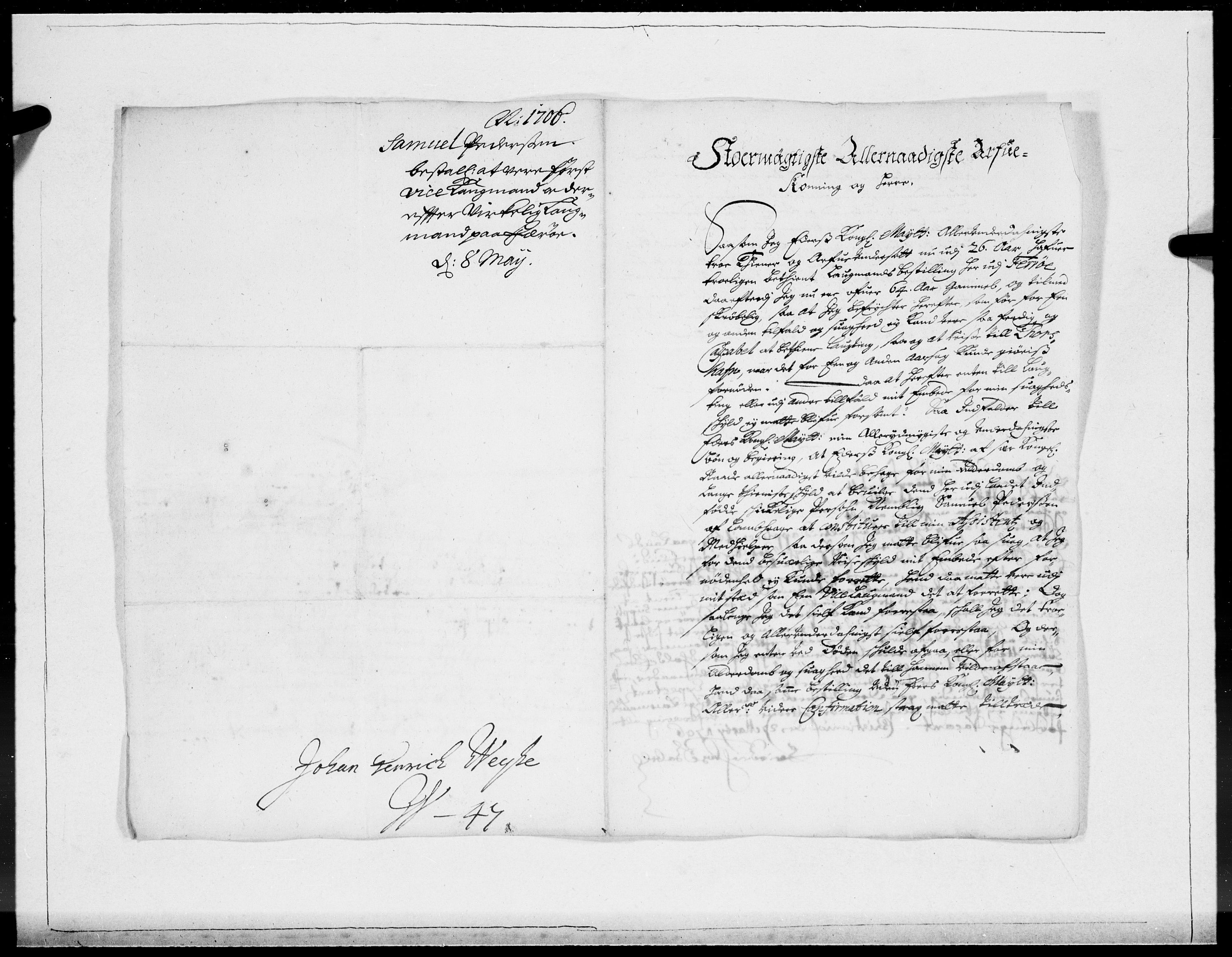 Danske Kanselli 1572-1799, RA/EA-3023/F/Fc/Fcc/Fcca/L0060: Norske innlegg 1572-1799, Mgl. nov.-des., 1706, p. 235