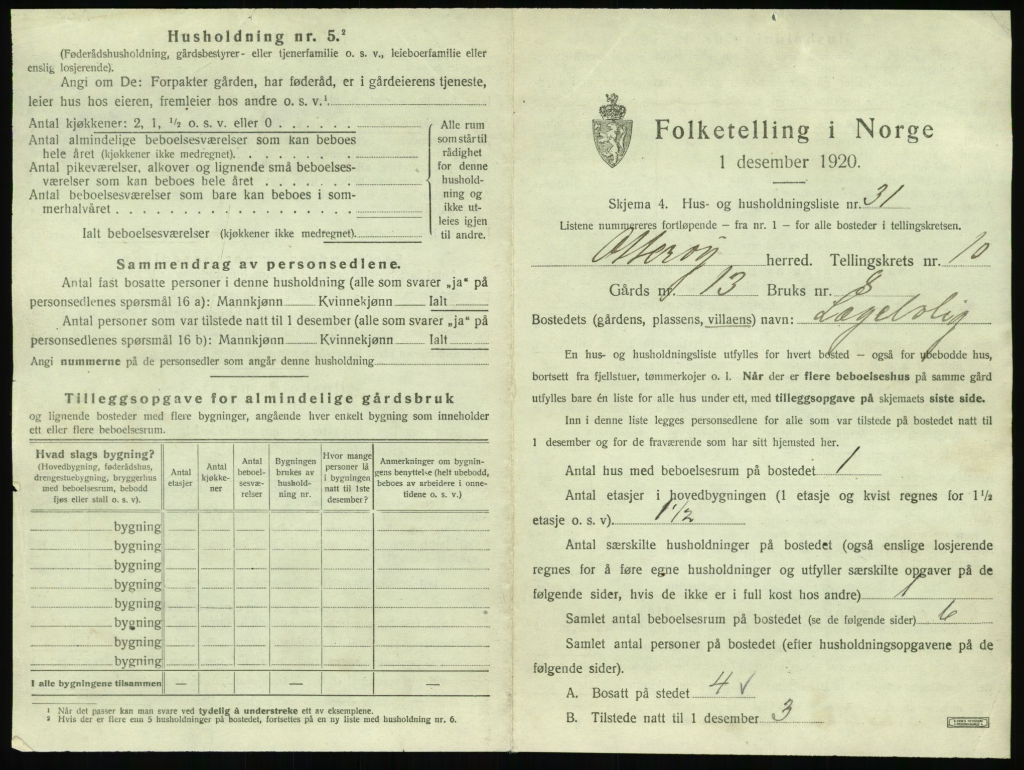 SAT, 1920 census for Otterøy, 1920, p. 613