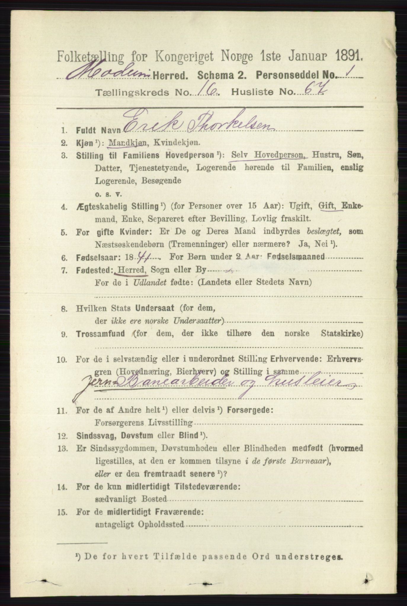 RA, 1891 census for 0623 Modum, 1891, p. 6524