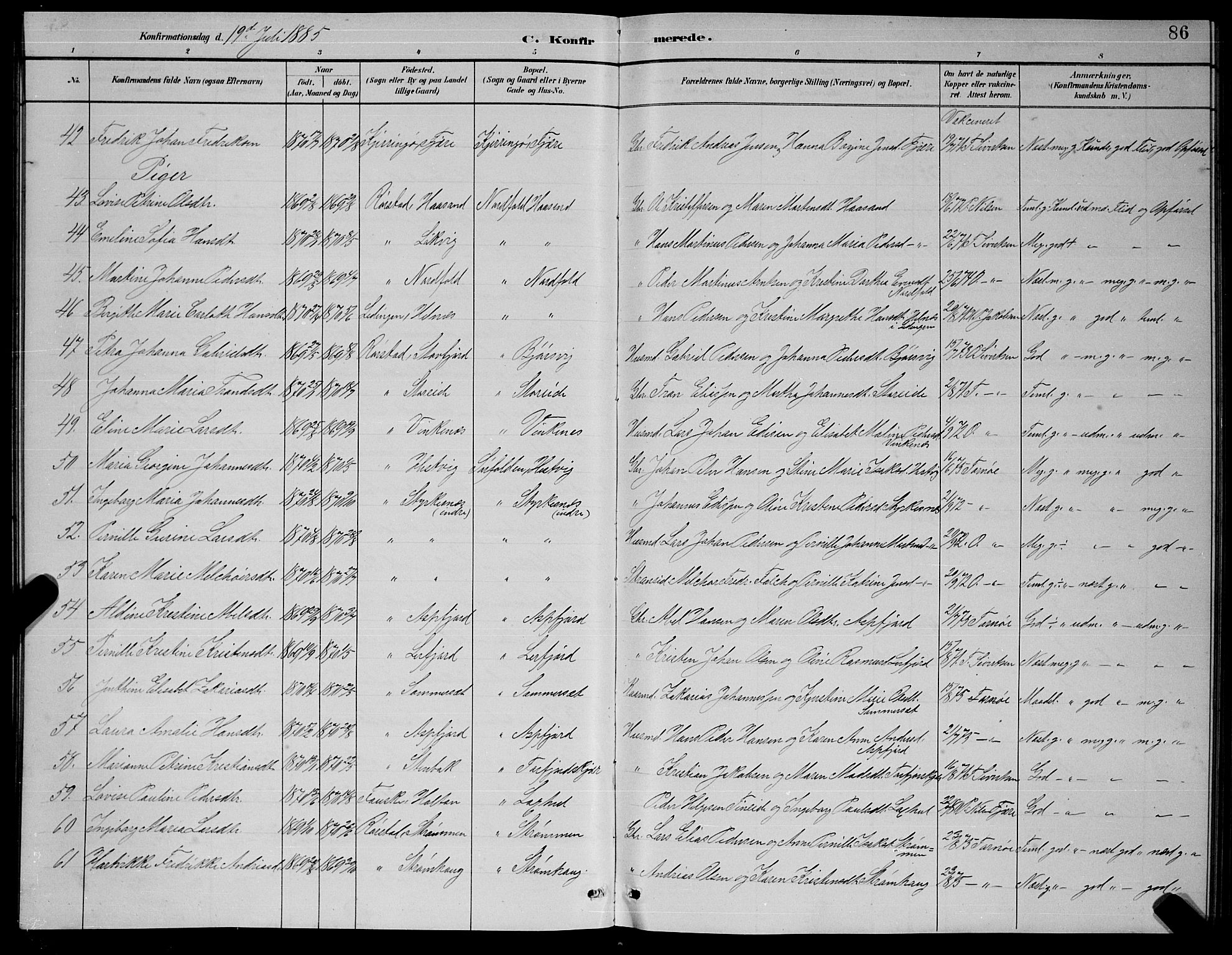 Ministerialprotokoller, klokkerbøker og fødselsregistre - Nordland, AV/SAT-A-1459/854/L0785: Parish register (copy) no. 854C01, 1883-1891, p. 86