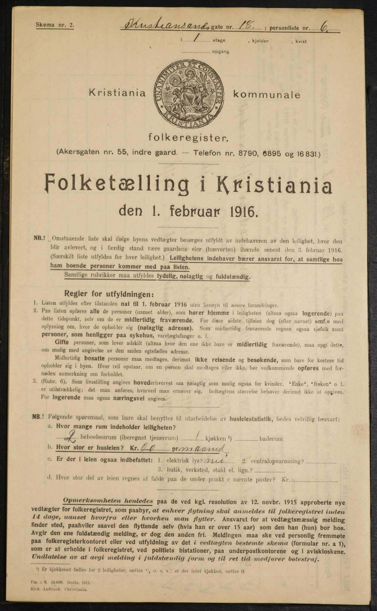 OBA, Municipal Census 1916 for Kristiania, 1916, p. 55624