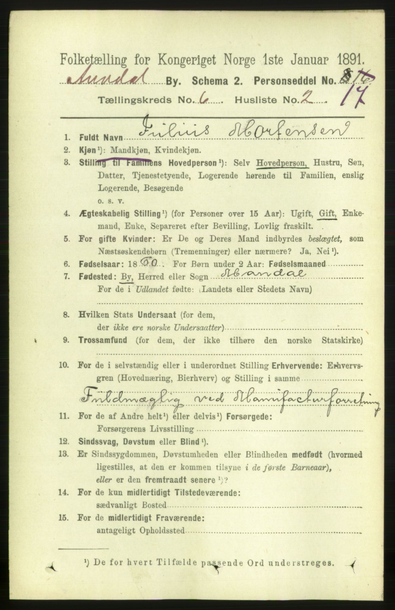 RA, 1891 census for 0903 Arendal, 1891, p. 2146