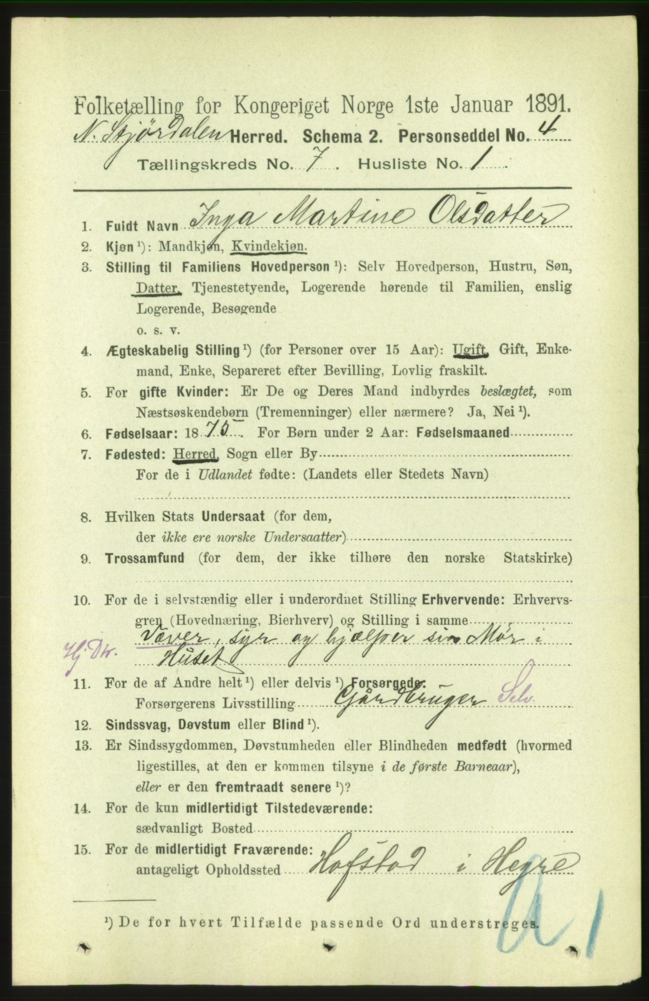 RA, 1891 census for 1714 Nedre Stjørdal, 1891, p. 3079