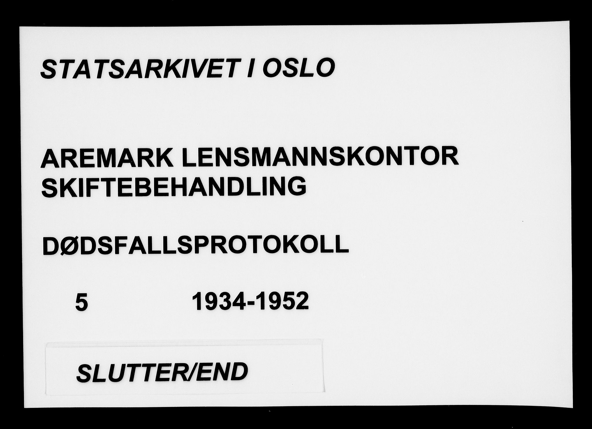 Aremark lensmannskontor, AV/SAO-A-10631/H/Ha/L0005: Dødsfallsprotokoll, 1934-1953