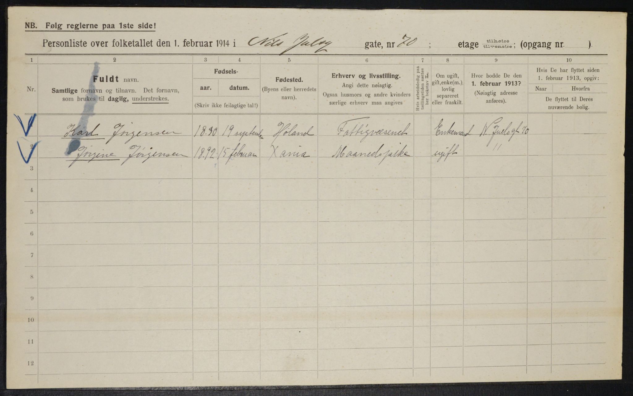 OBA, Municipal Census 1914 for Kristiania, 1914, p. 70952