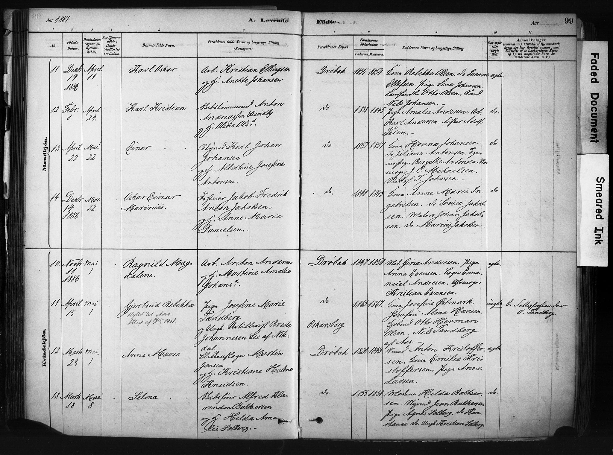 Drøbak prestekontor Kirkebøker, AV/SAO-A-10142a/F/Fb/L0001: Parish register (official) no. II 1, 1878-1891, p. 99