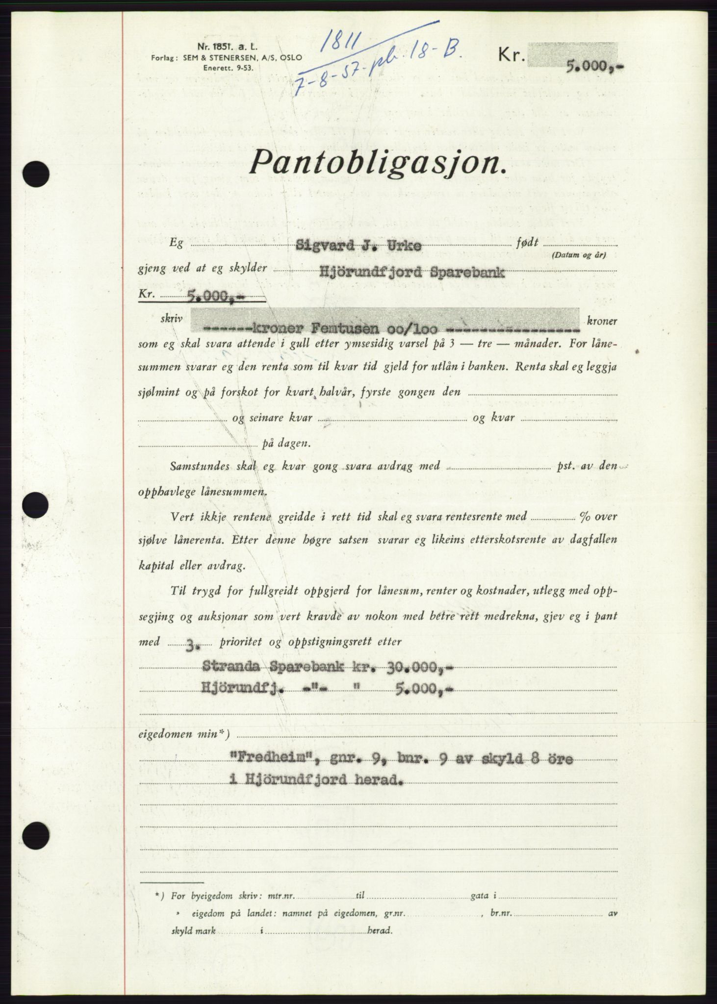 Søre Sunnmøre sorenskriveri, AV/SAT-A-4122/1/2/2C/L0130: Mortgage book no. 18B, 1957-1958, Diary no: : 1811/1957