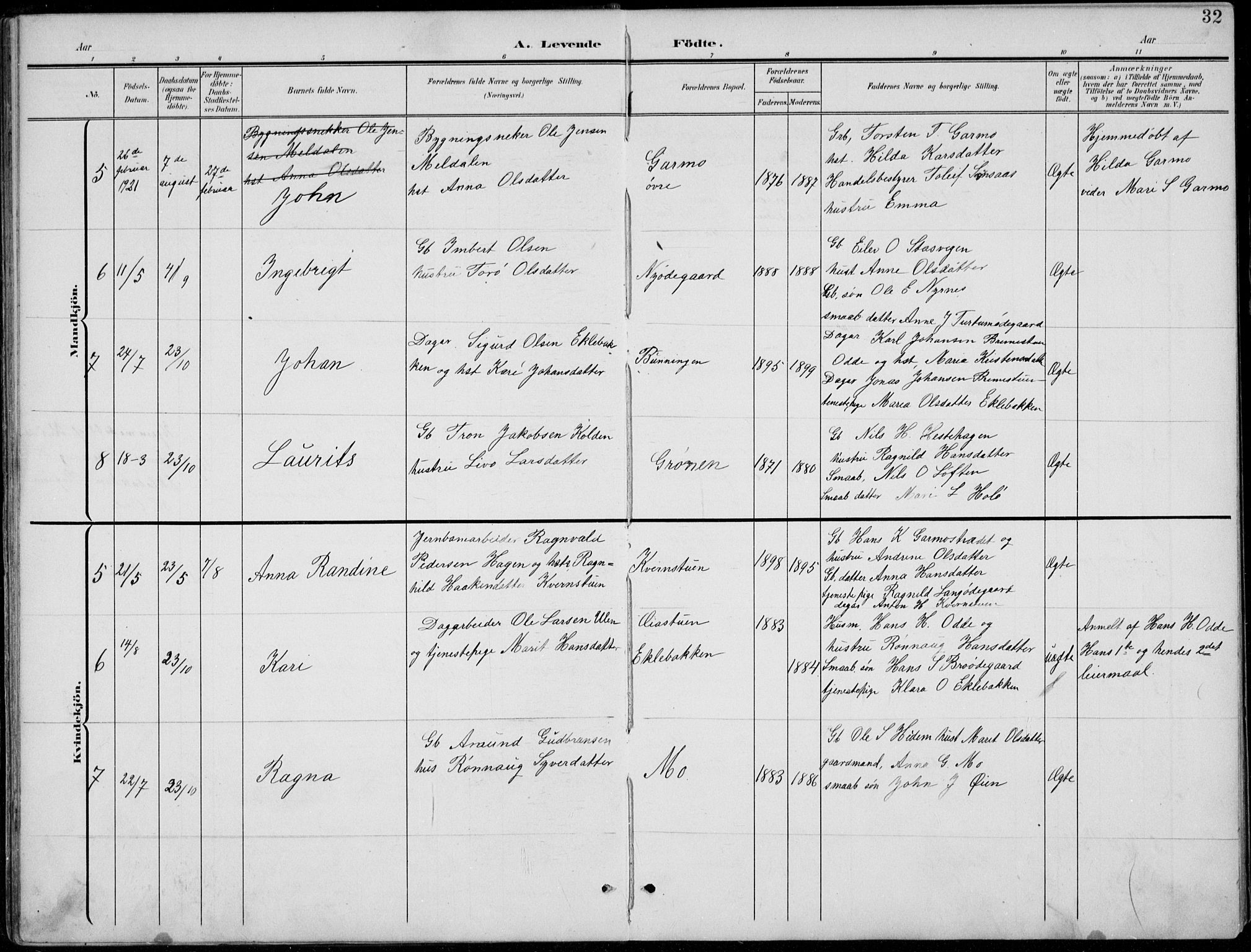 Lom prestekontor, AV/SAH-PREST-070/L/L0006: Parish register (copy) no. 6, 1901-1939, p. 32