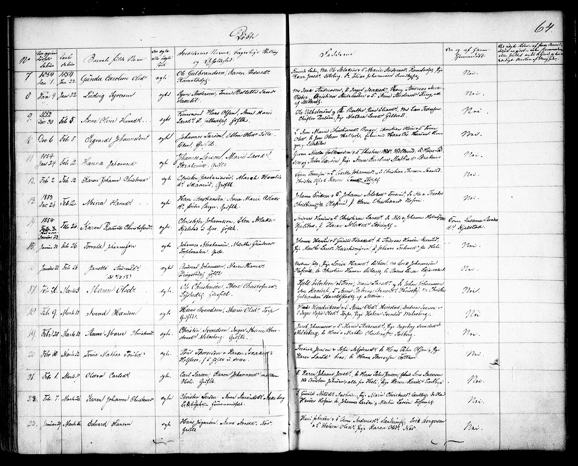 Spydeberg prestekontor Kirkebøker, AV/SAO-A-10924/F/Fa/L0005: Parish register (official) no. I 5, 1842-1862, p. 64