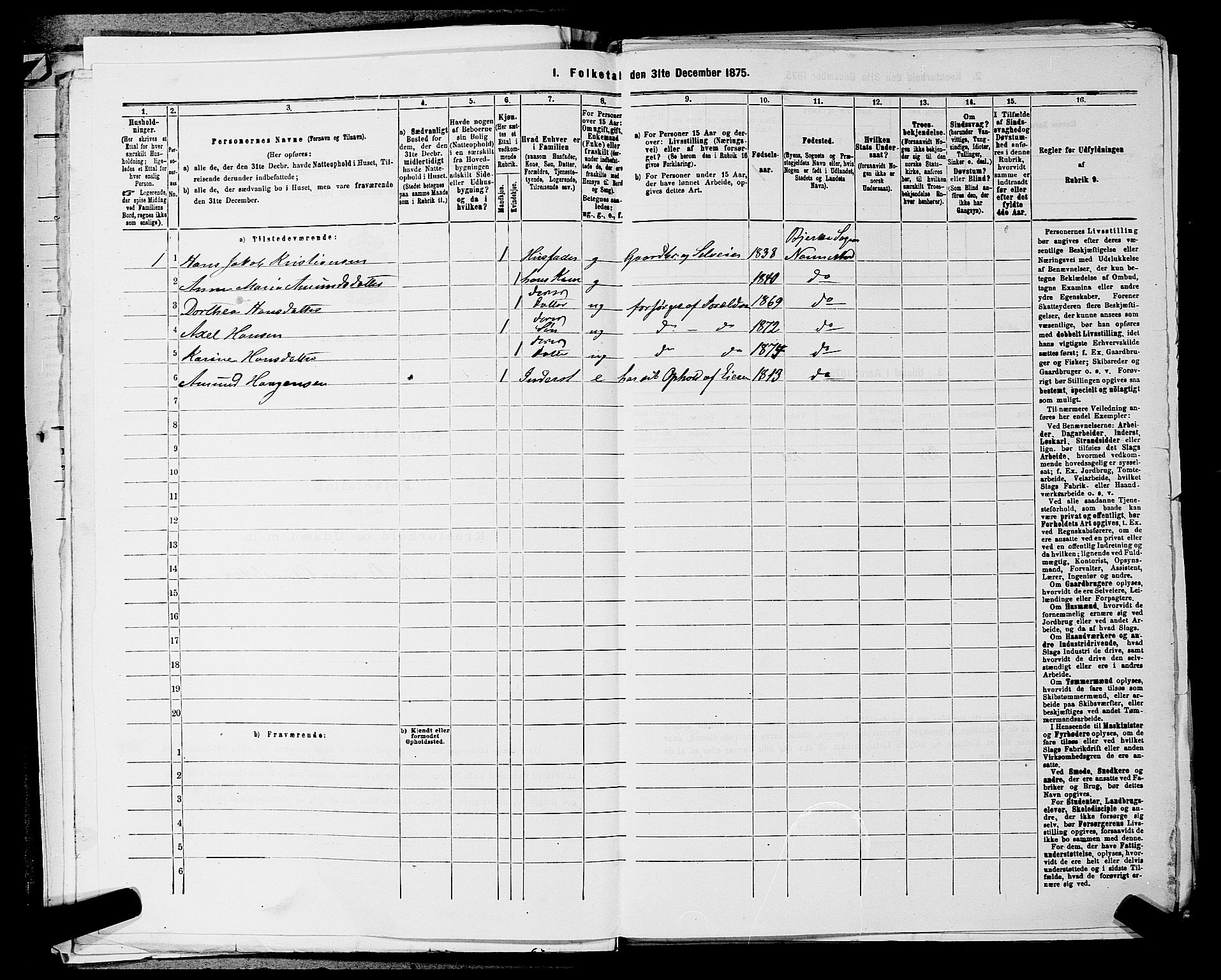 RA, 1875 census for 0238P Nannestad, 1875, p. 1006