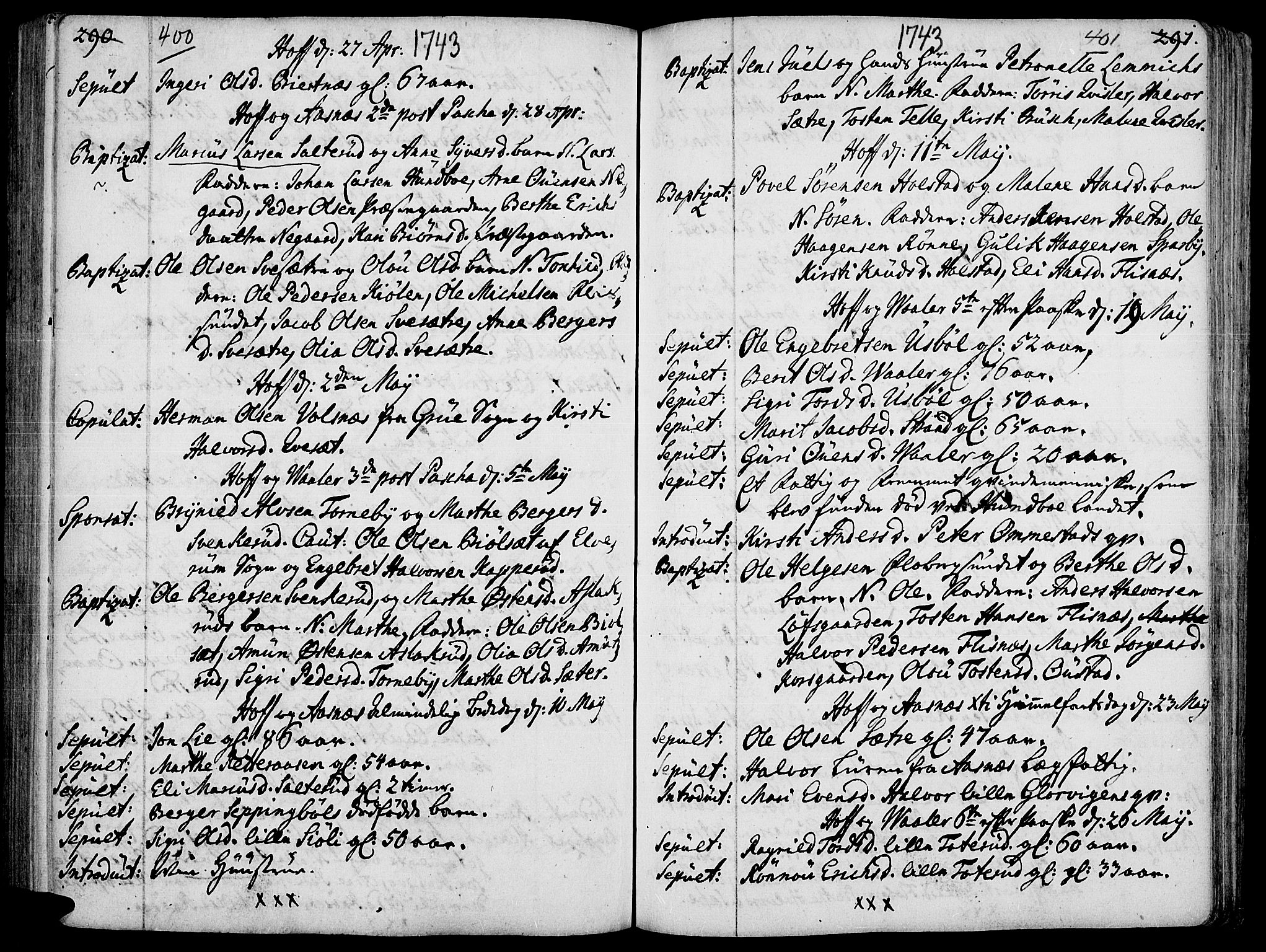 Hof prestekontor, AV/SAH-PREST-038/H/Ha/Haa/L0002: Parish register (official) no. 2, 1720-1749, p. 400-401