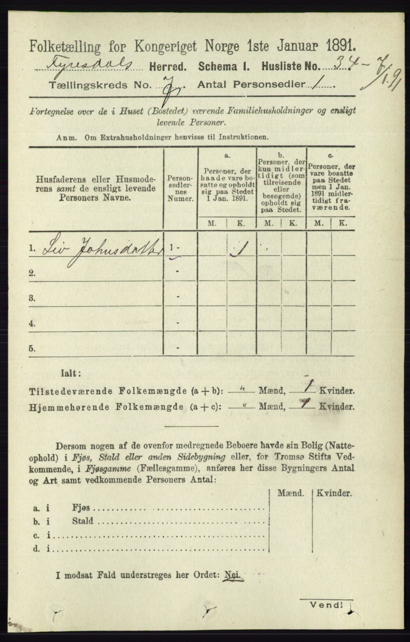 RA, 1891 census for 0831 Fyresdal, 1891, p. 1892