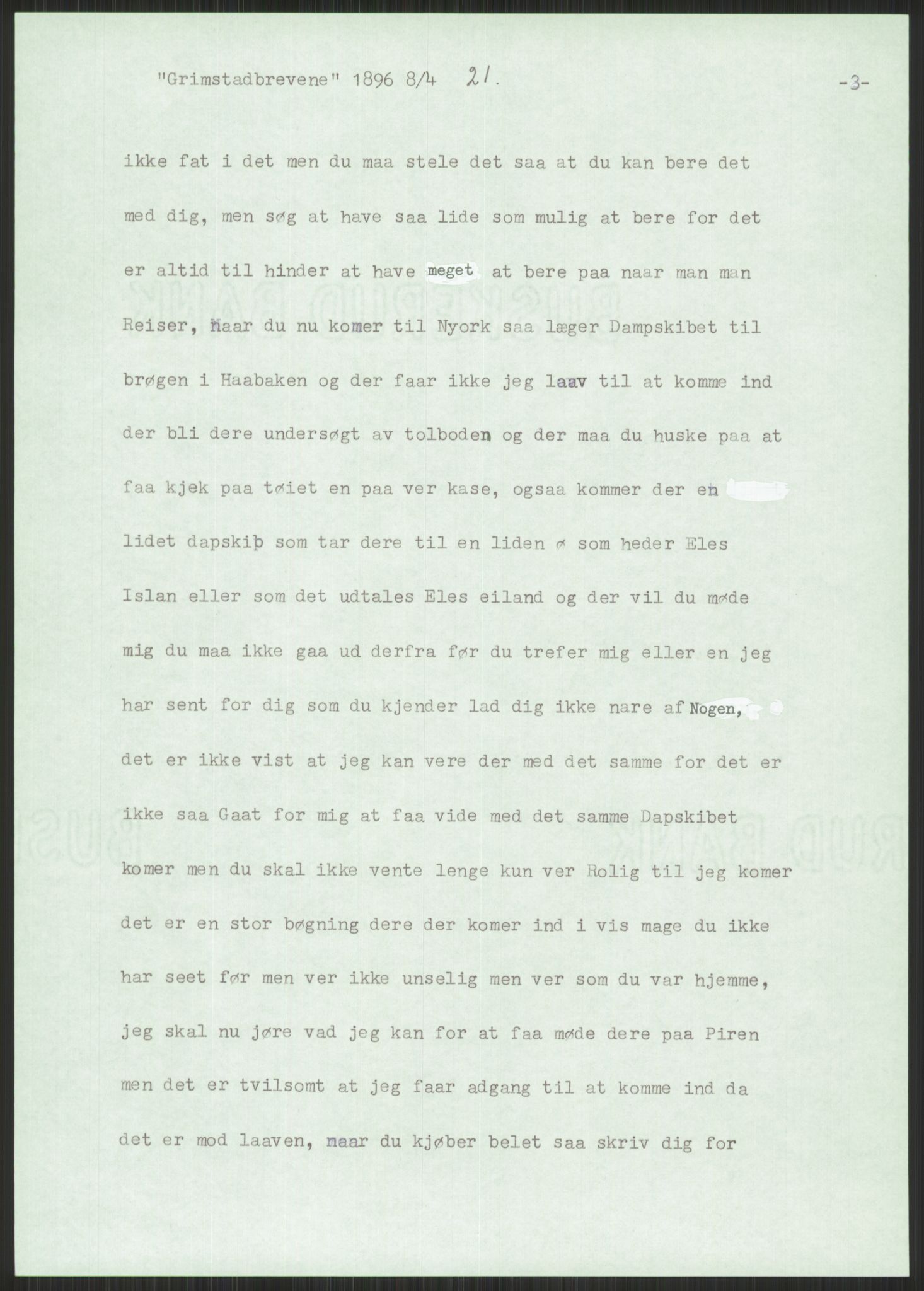 Samlinger til kildeutgivelse, Amerikabrevene, AV/RA-EA-4057/F/L0025: Innlån fra Aust-Agder: Aust-Agder-Arkivet, Grimstadbrevene, 1838-1914, p. 207