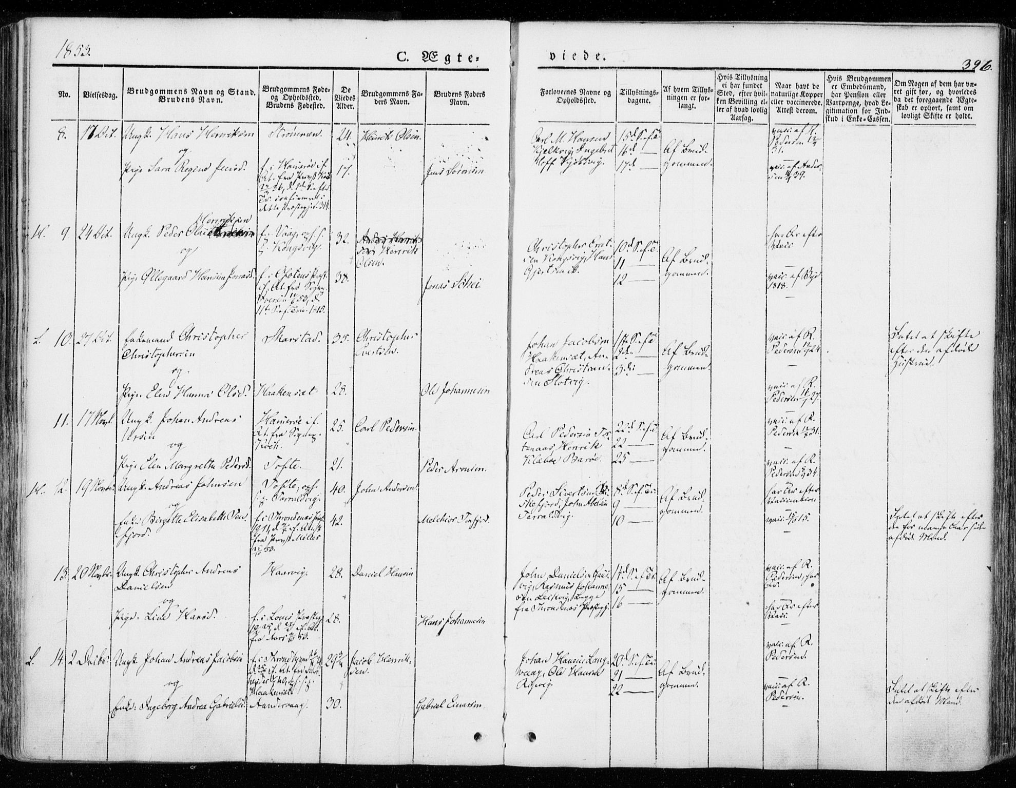 Ministerialprotokoller, klokkerbøker og fødselsregistre - Nordland, AV/SAT-A-1459/872/L1033: Parish register (official) no. 872A08, 1840-1863, p. 396